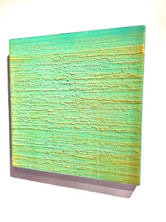Silk Road 261 - Aqua Teal Mint Green Yellow Encaustic Color Field Painting, 2015