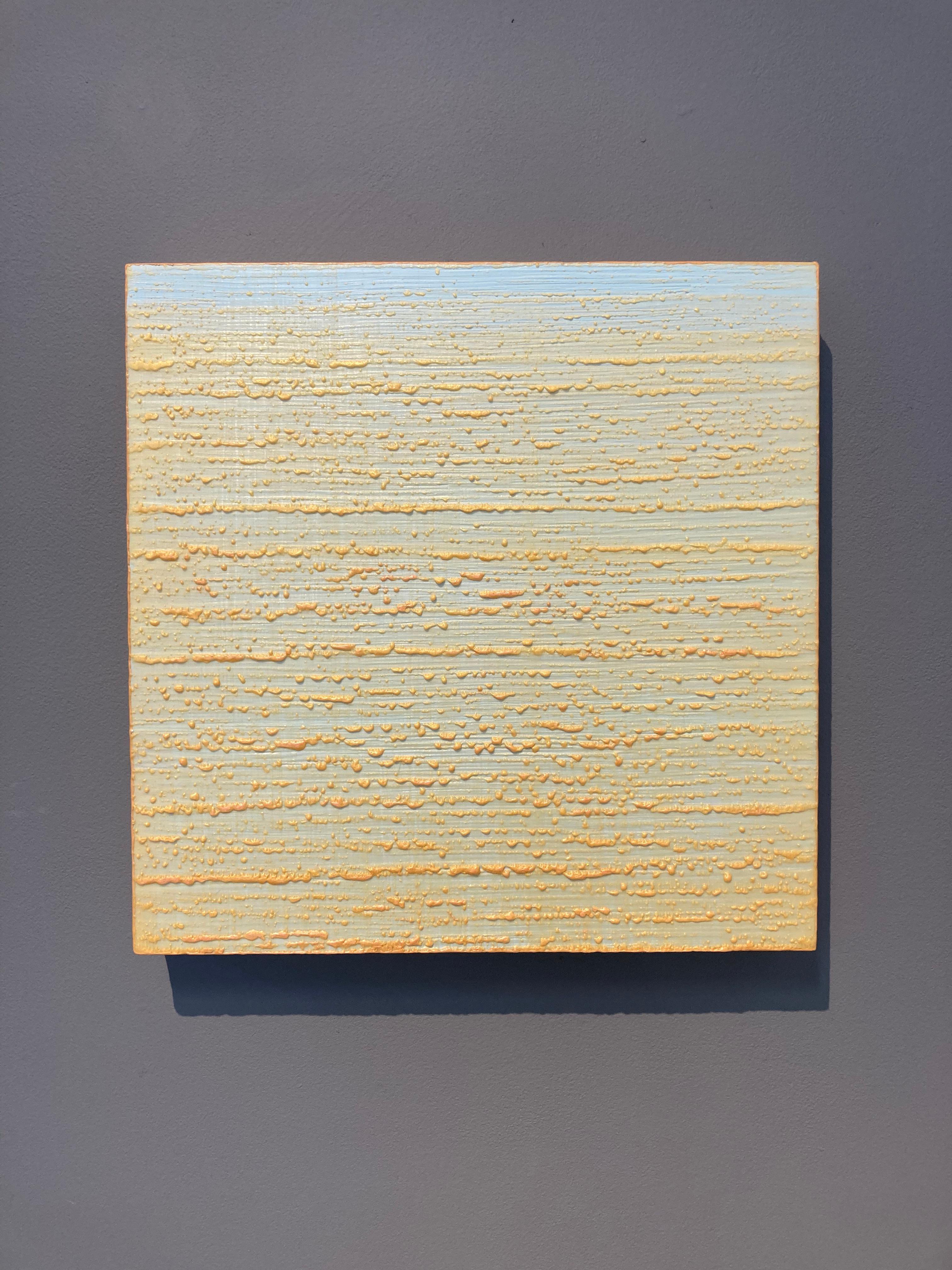 Silk Road 273, Pale Blue, Light Yellow Square Color Field Encaustic Painting For Sale 11
