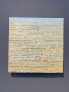 Ruta de la seda 273, azul pálido, amarillo claro Pintura encáustica de campo de color cuadrado