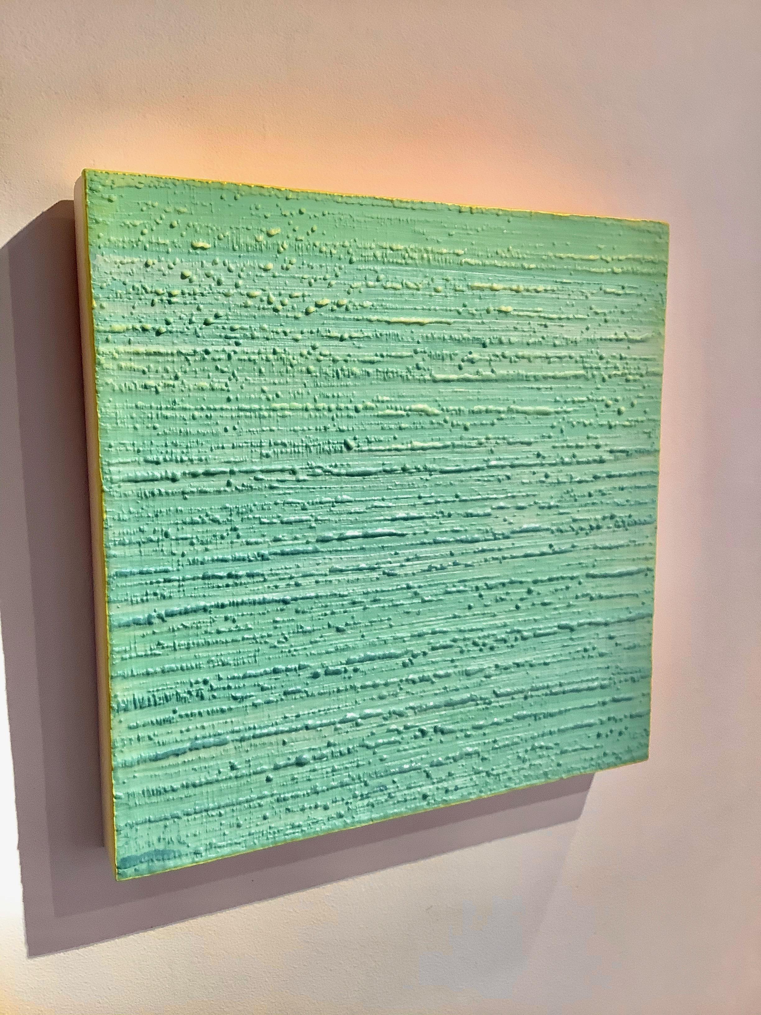 Silk Road 274, Aqua, Light Green, Blue, Yellow Color Field Pintura cuadrada - Abstract Painting Azul de Joanne Mattera