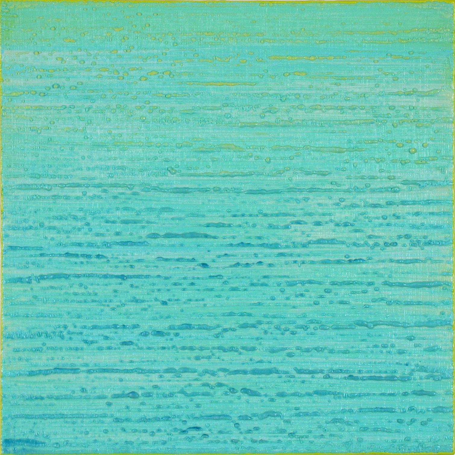 Joanne Mattera Abstract Painting - Silk Road 274, Aqua, Light Green, Blue, Yellow Color Field Square Painting