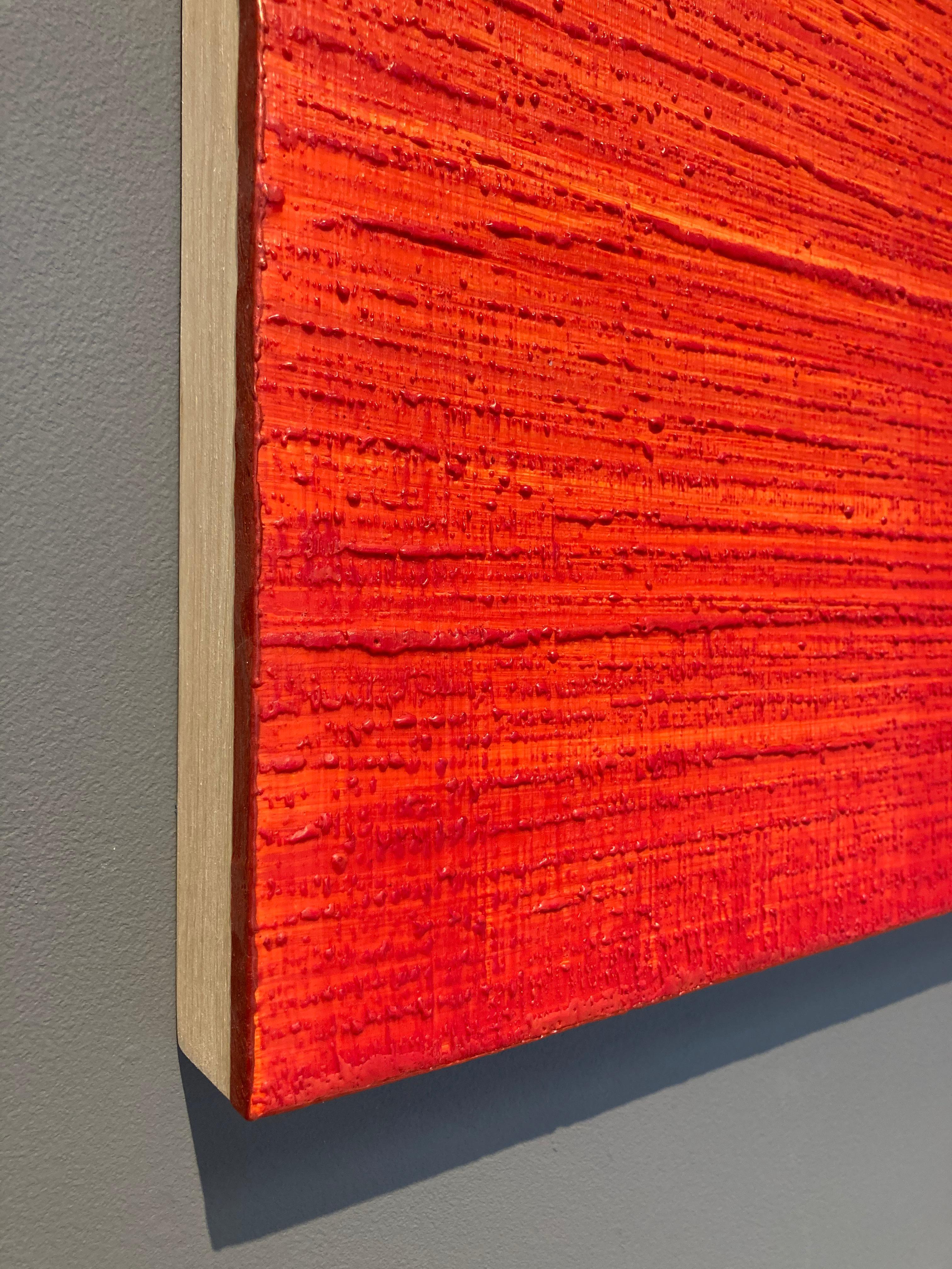 Ruta de la Seda 278, Pintura Encáustica Cuadrada de Color Rojo Carmesí Brillante en venta 3