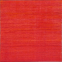 Silk Road 278, Bright Crimson Red Square Encaustic Color Field Painting