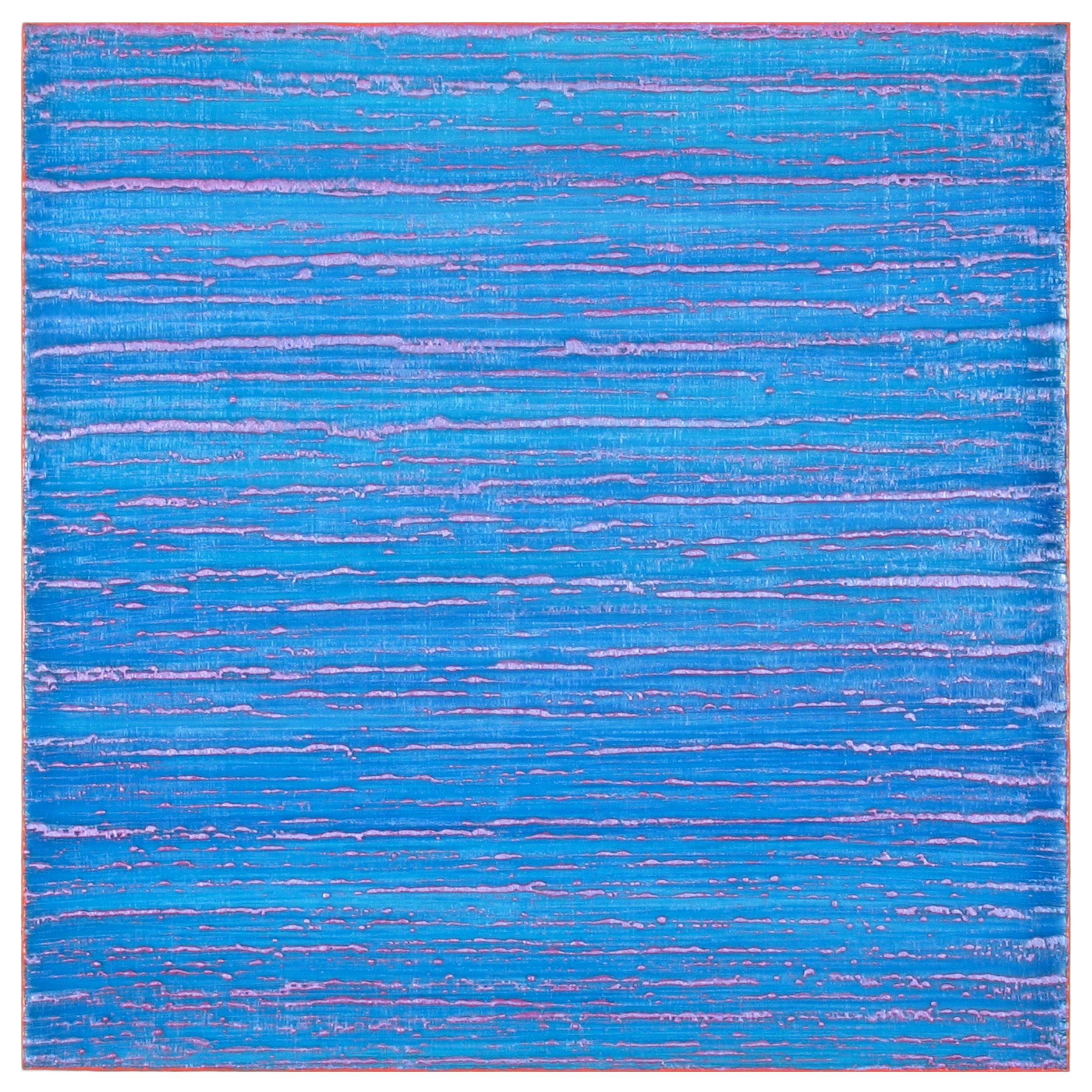 Silk Road 375, 2017, à l'encaustique sur panneau, 12 x 12 x 2 pouces - Bleu Abstract Painting par Joanne Mattera