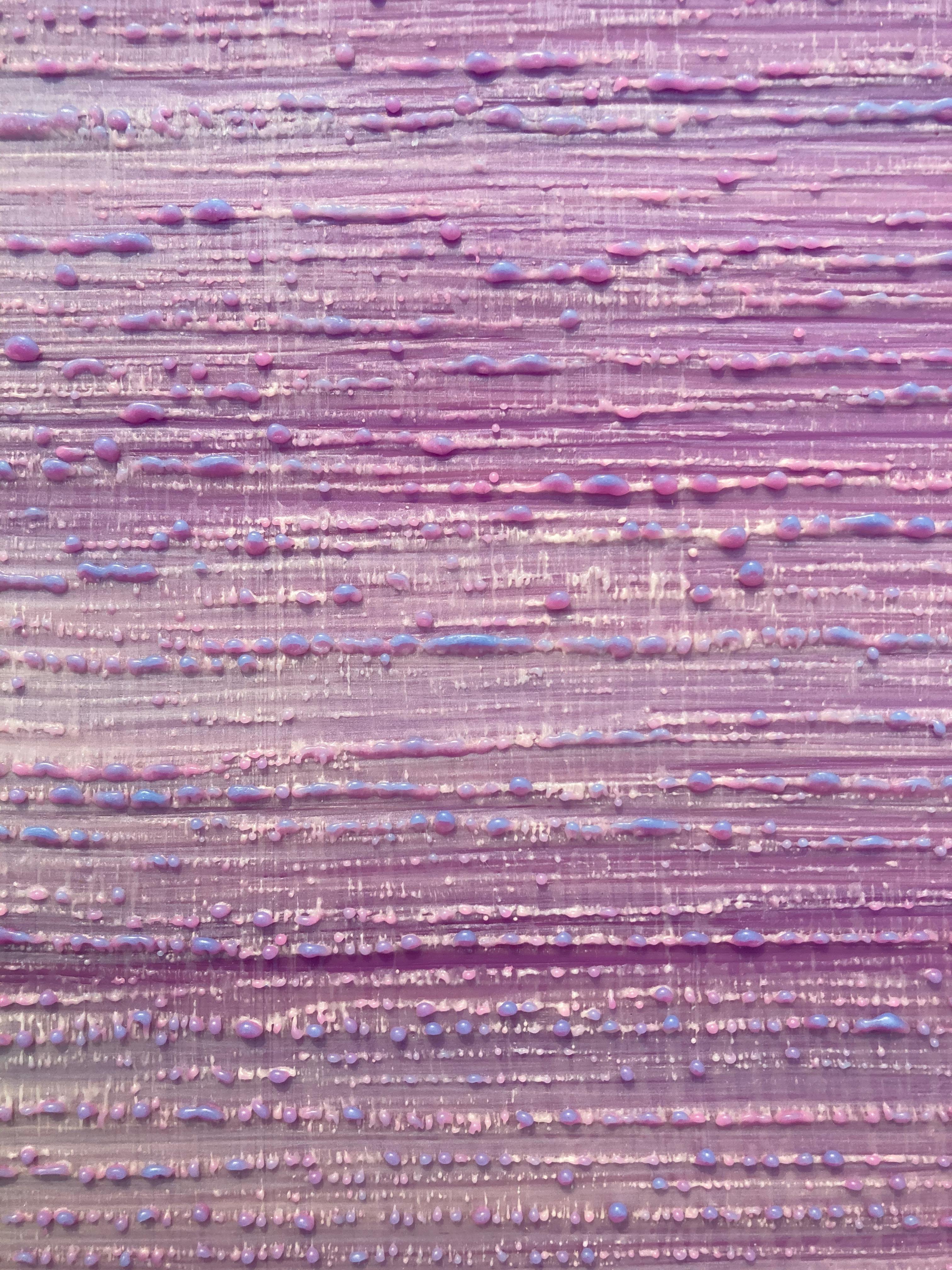 Silk Road 408, Lavender Purple, Bright Blue Edge Square Encaustic Painting For Sale 11