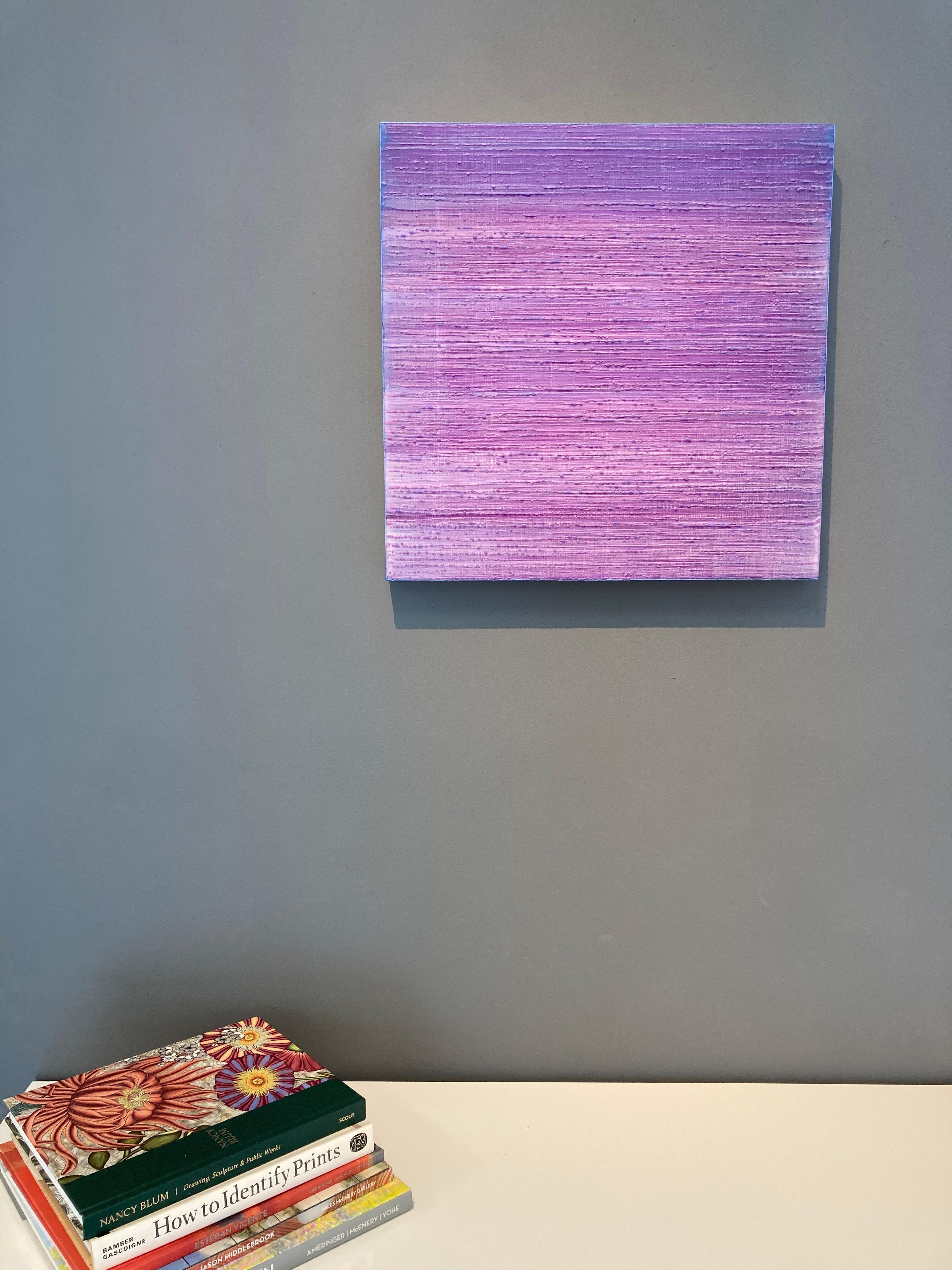 Silk Road 408, Lavender Purple, Bright Blue Edge Square Encaustic Painting For Sale 13