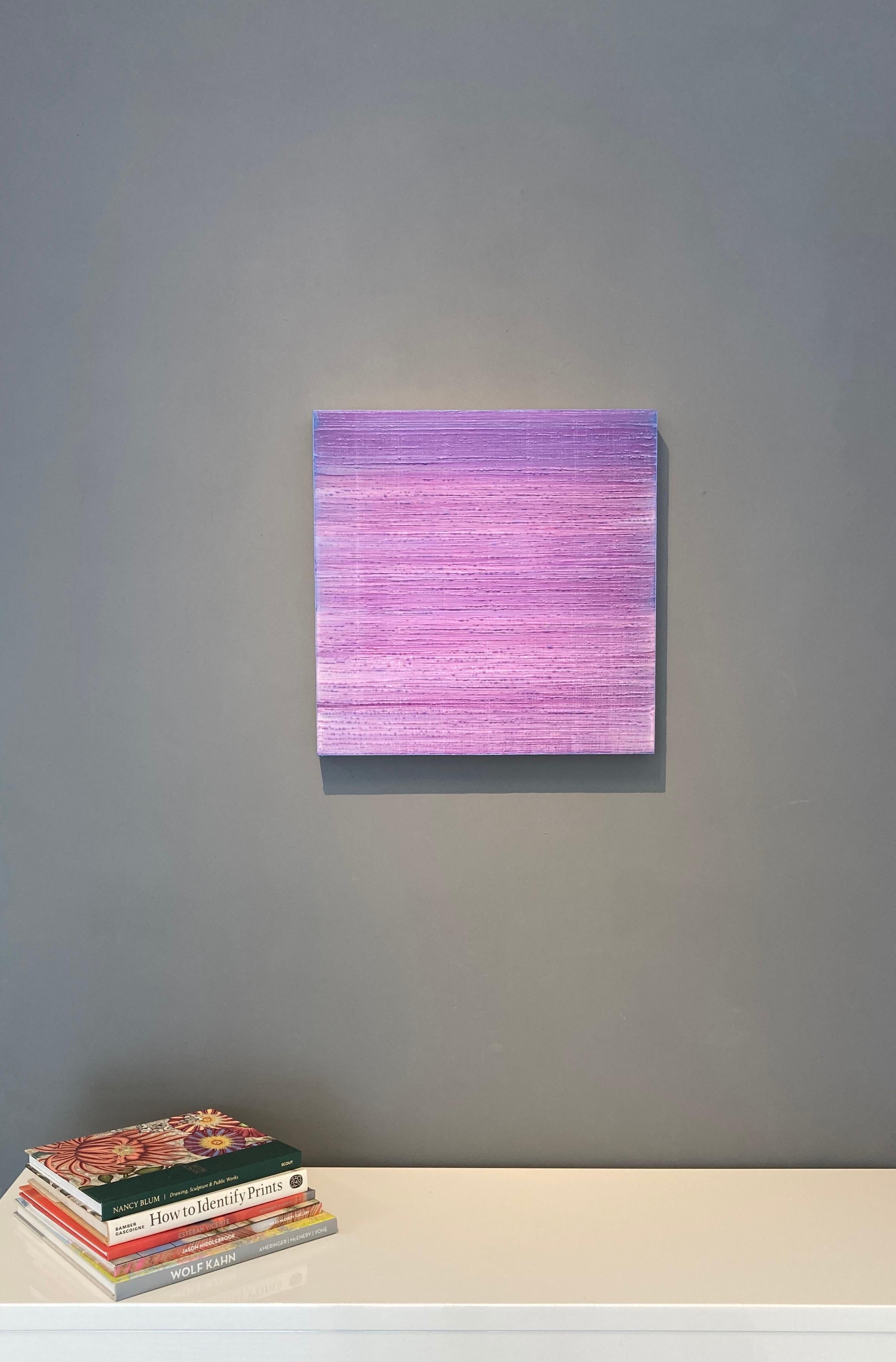 Silk Road 408, Lavender Purple, Bright Blue Edge Square Encaustic Painting For Sale 14