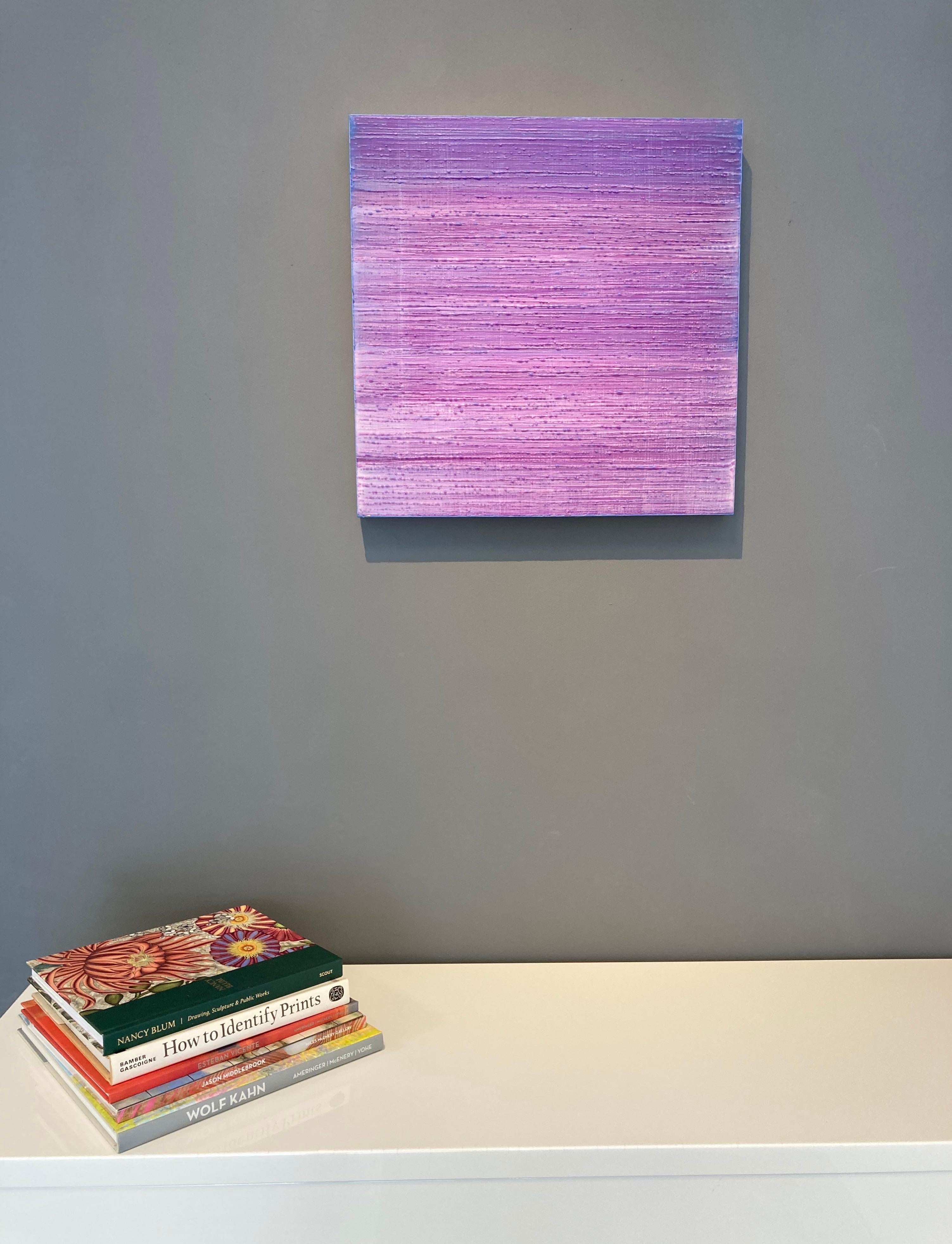Silk Road 408, Lavender Purple, Bright Blue Edge Square Encaustic Painting For Sale 1