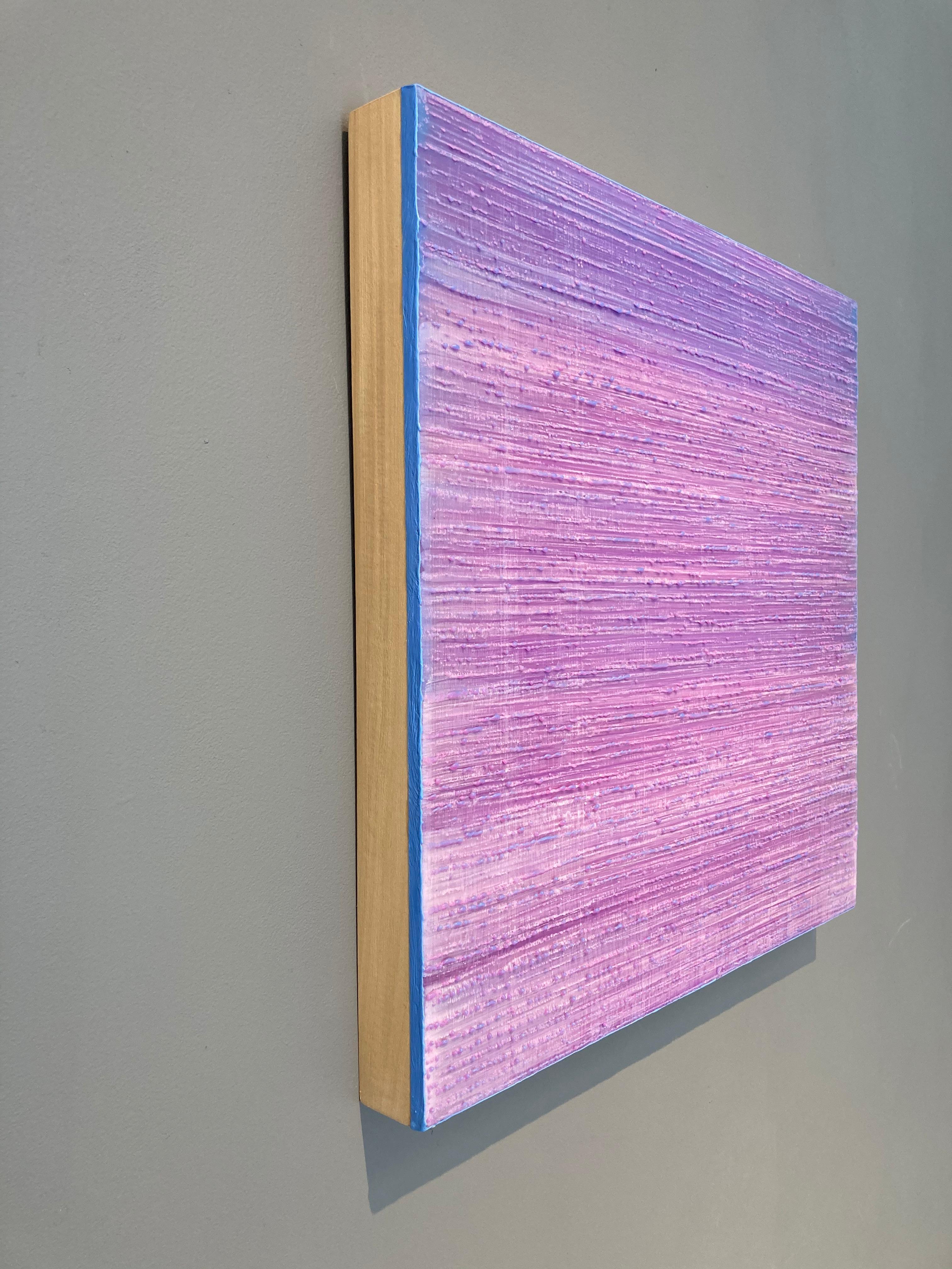 Silk Road 408, Lavender Purple, Bright Blue Edge Square Encaustic Painting For Sale 4