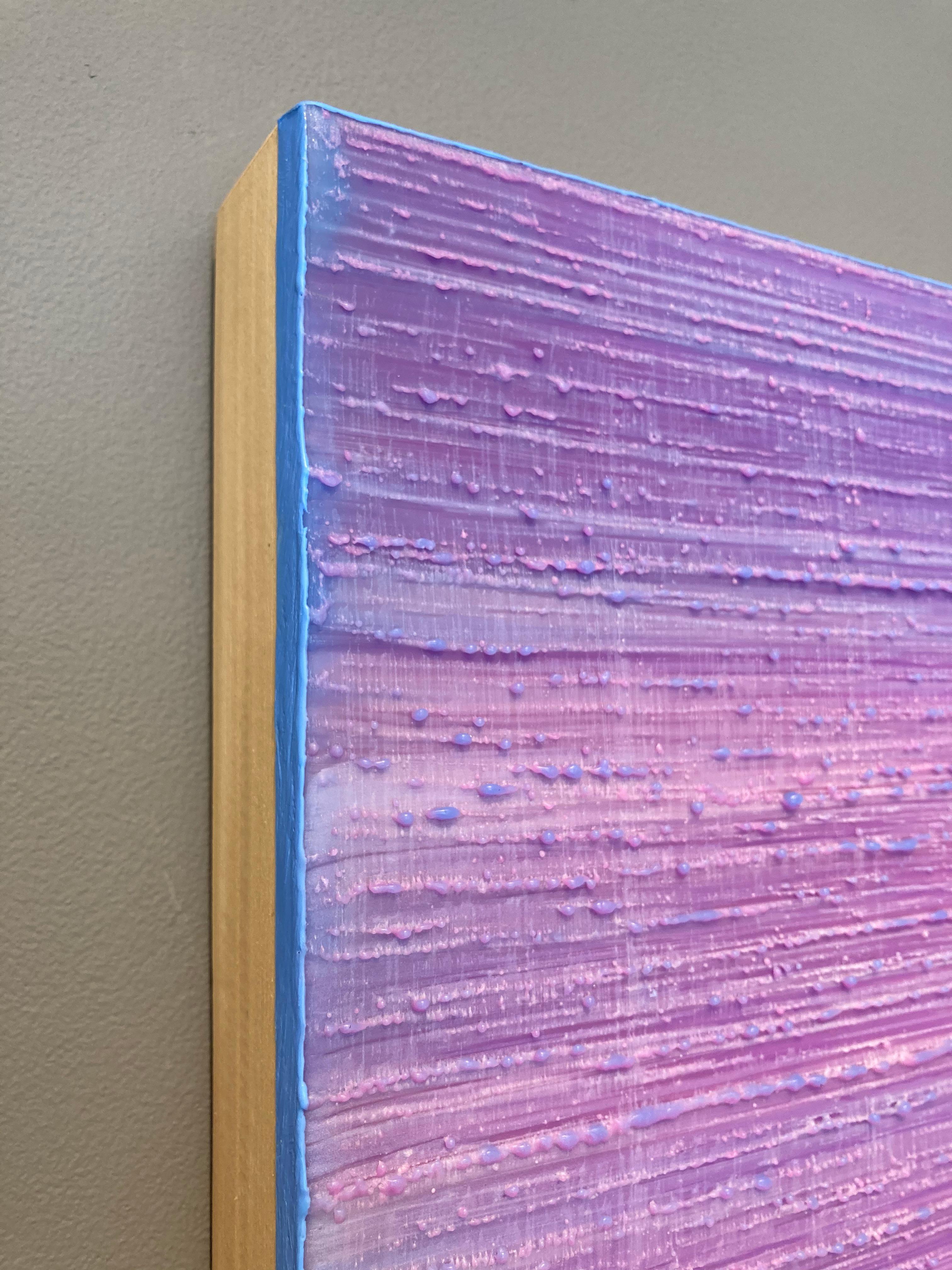 Silk Road 408, Lavender Purple, Bright Blue Edge Square Encaustic Painting For Sale 5