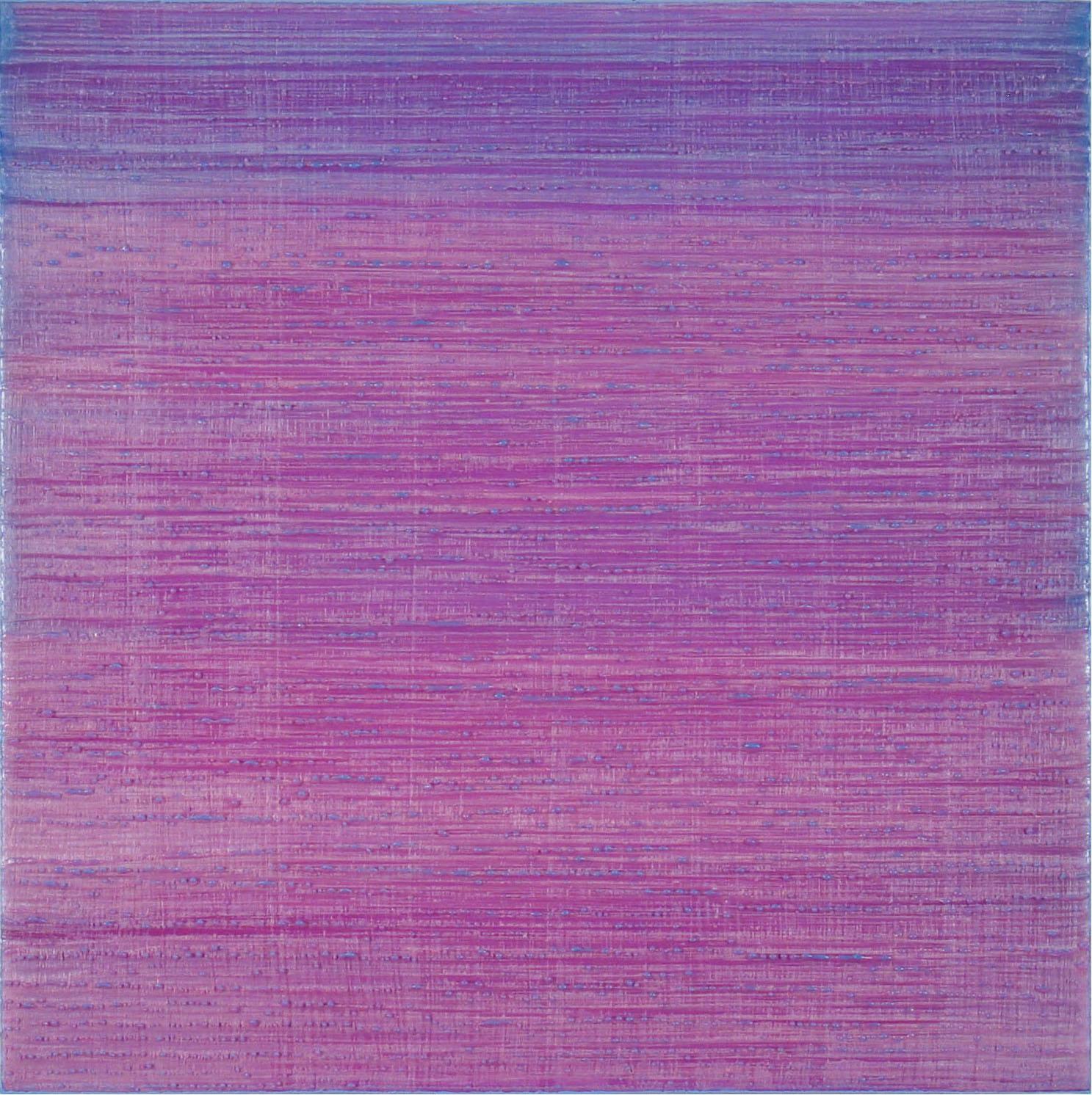 Vibrant purple and lavender encaustic (pigmented beeswax) painting on birch panel accented with bright teal blue along the edge. Signed, dated and titled on verso.

Joanne Mattera’s paintings can be described as lush minimalism, the work is