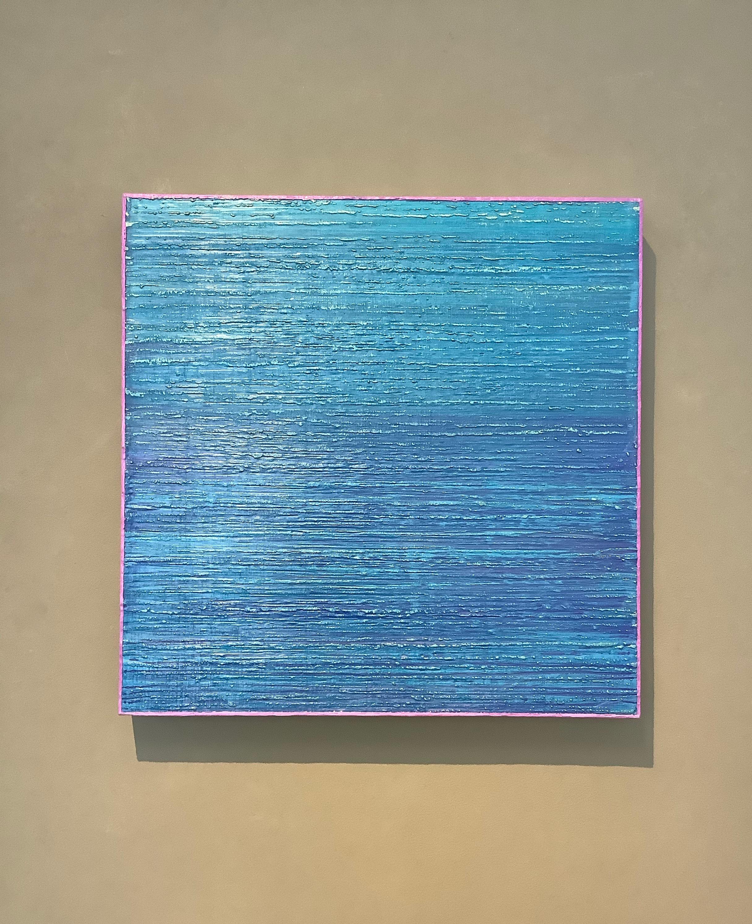 Silk Road 409, Cobalt Blue, Purple, Teal Square Color Field Encaustic Painting For Sale 1