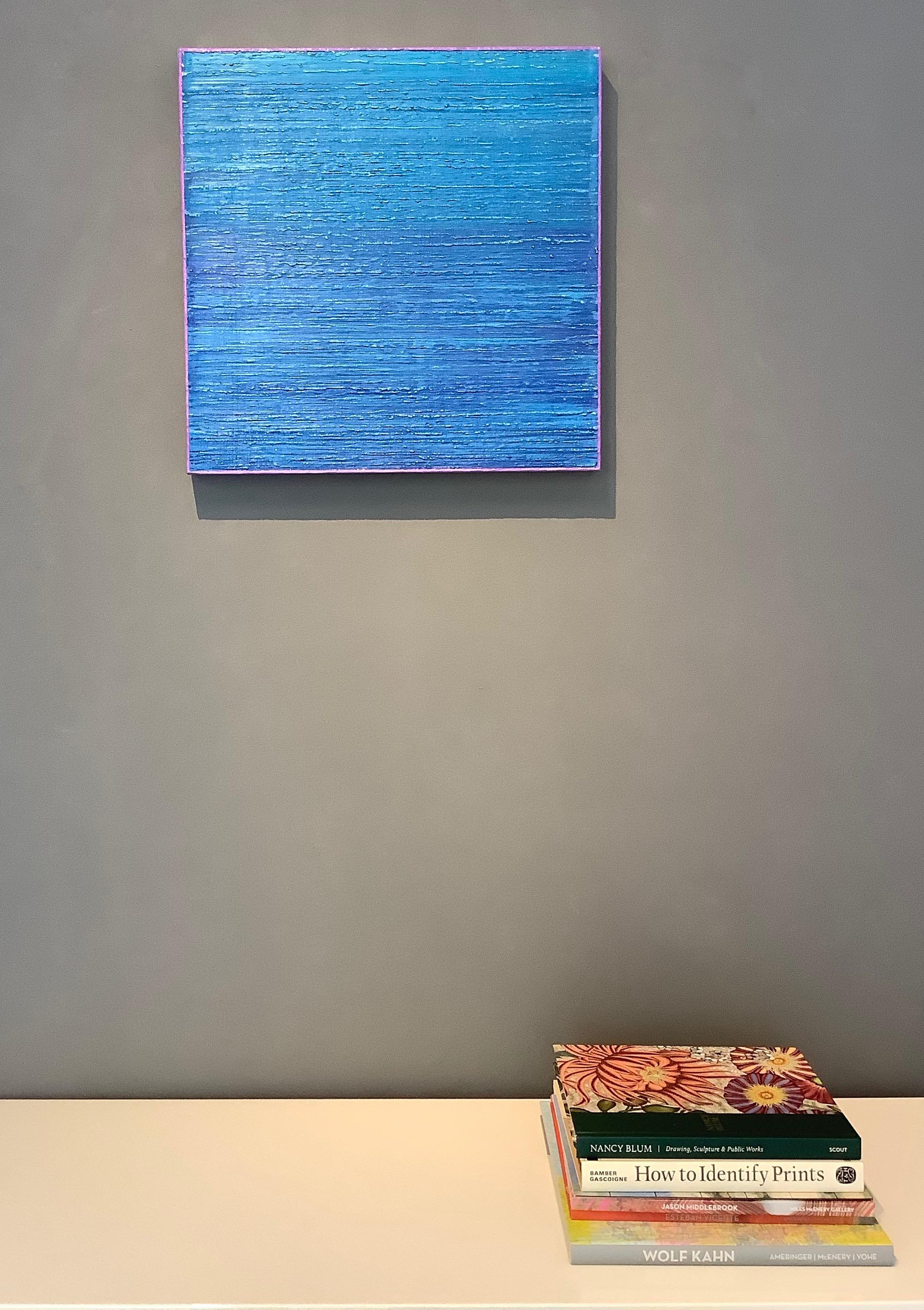 Silk Road 409, Cobalt Blue, Purple, Teal Square Color Field Encaustic Painting For Sale 2