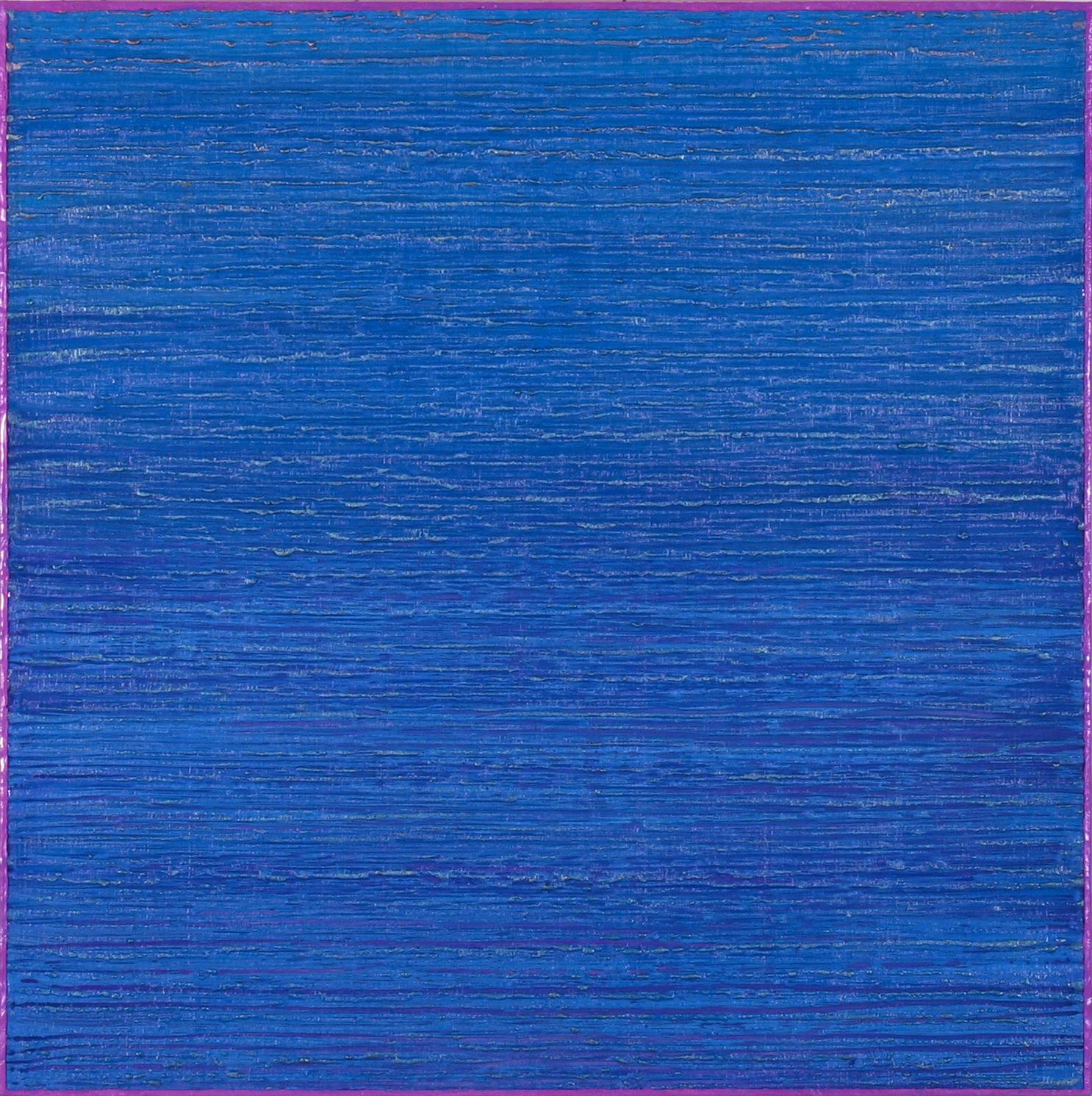 A deep, bright cobalt blue encaustic (pigmented beeswax) painting with light purple and vibrant teal accents on birch panel. Signed, dated and titled on verso.

Joanne Mattera’s paintings can be described as lush minimalism, the work is