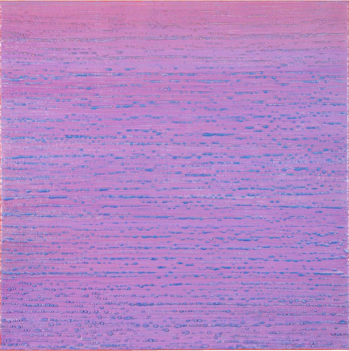 An abstract light lilac purple encaustic (pigmented beeswax) painting with pale teal blue accents and bright coral edges on birch panel. Signed, dated and titled on verso.

Joanne Mattera’s paintings can be described as lush minimalism, the work is
