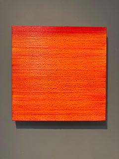 Silk Road 411, Square Encaustic Color Field Painting on Panel, Red and Orange