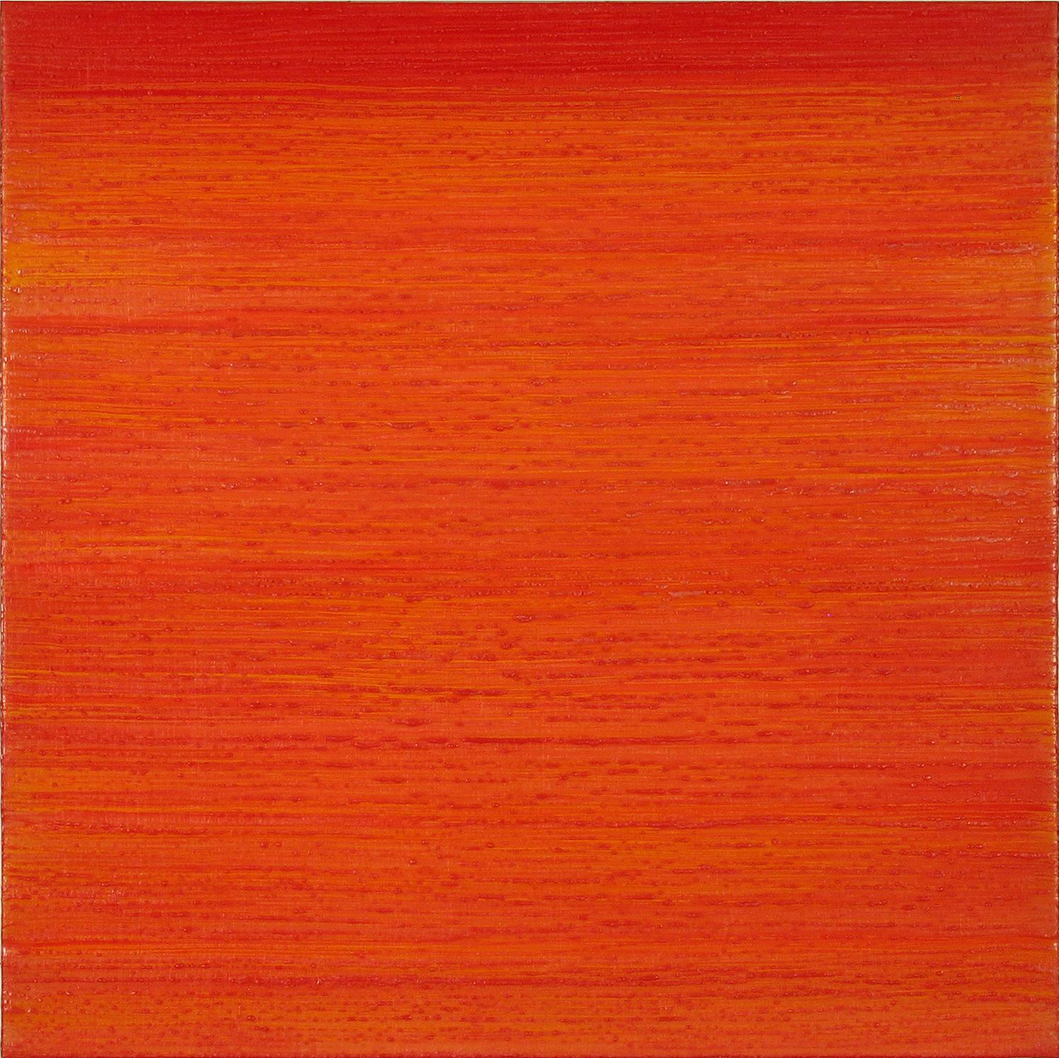 This is a vibrant red orange encaustic (pigmented beeswax) painting with light reddish orange and faint yellow accents on birch panel. Signed, dated and titled on verso.

Joanne Mattera’s paintings can be described as lush minimalism, the work is