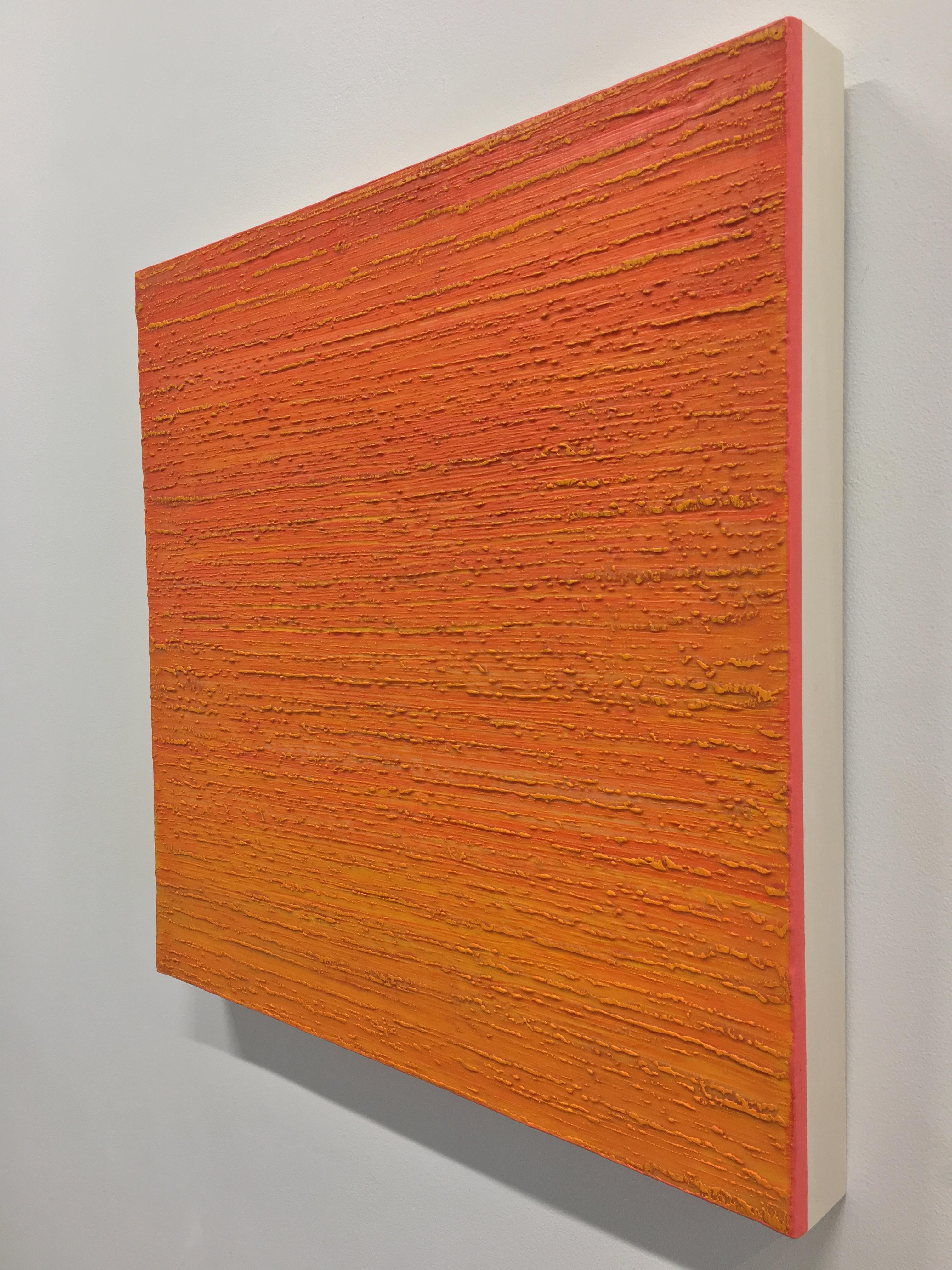 Silk Road 412, Bright Orange, Peach, Encaustic Wax Color Field Painting For Sale 1