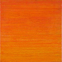 Silk Road 412, Square Encaustic, Wax, Color Field Painting, Bright Orange