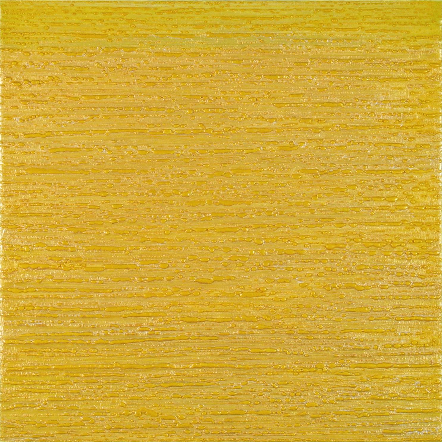 Peinture carrée couleur jaune doré sur soie Road 413, couleur citron - Painting de Joanne Mattera
