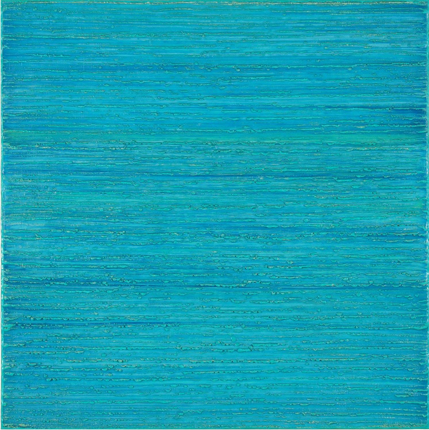 Silk Road 414, Bright Turquoise Blue, Teal Color Field Square Encaustic - Painting by Joanne Mattera