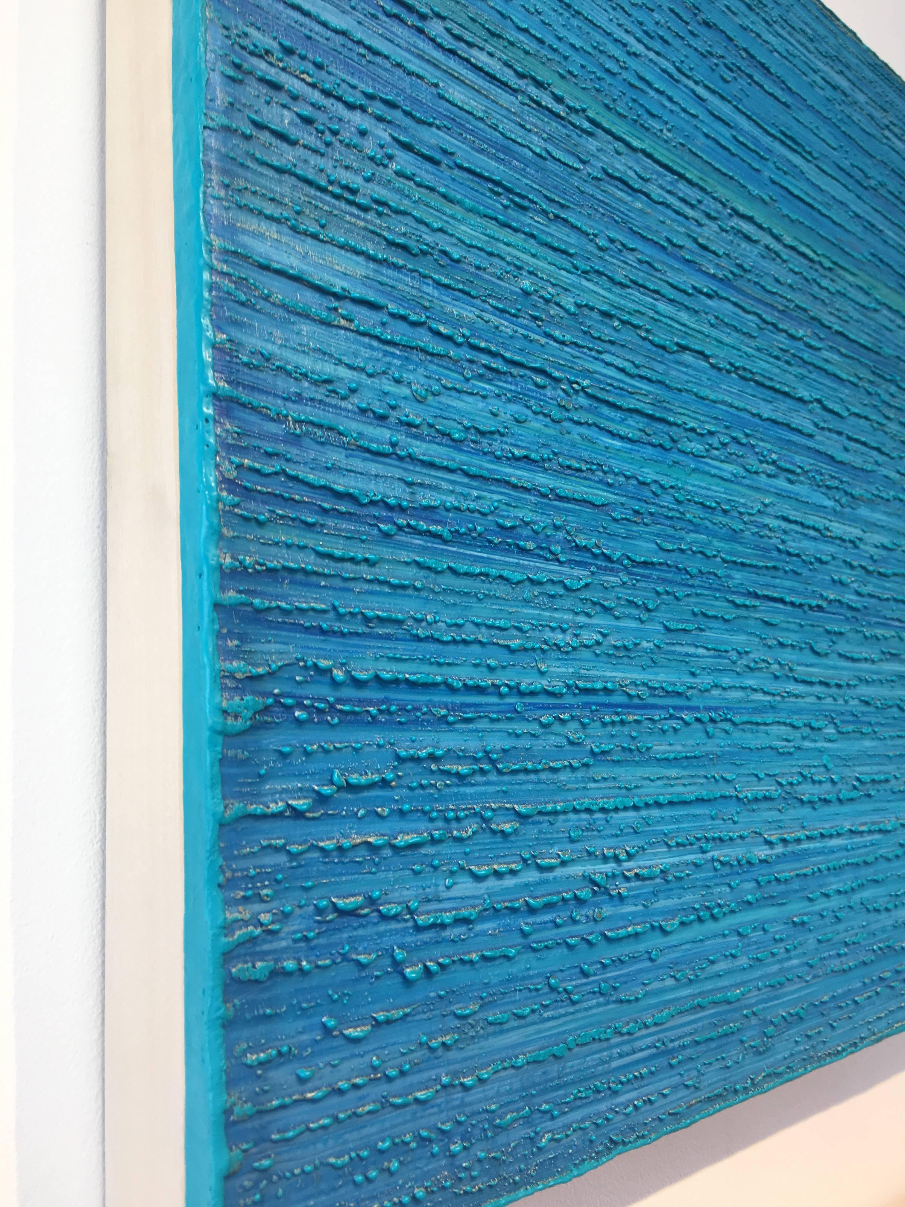 Silk Road 414 - Pittura a cera encaustica contemporanea di colore blu acqua, 2018 - Abstract Painting Blu di Joanne Mattera