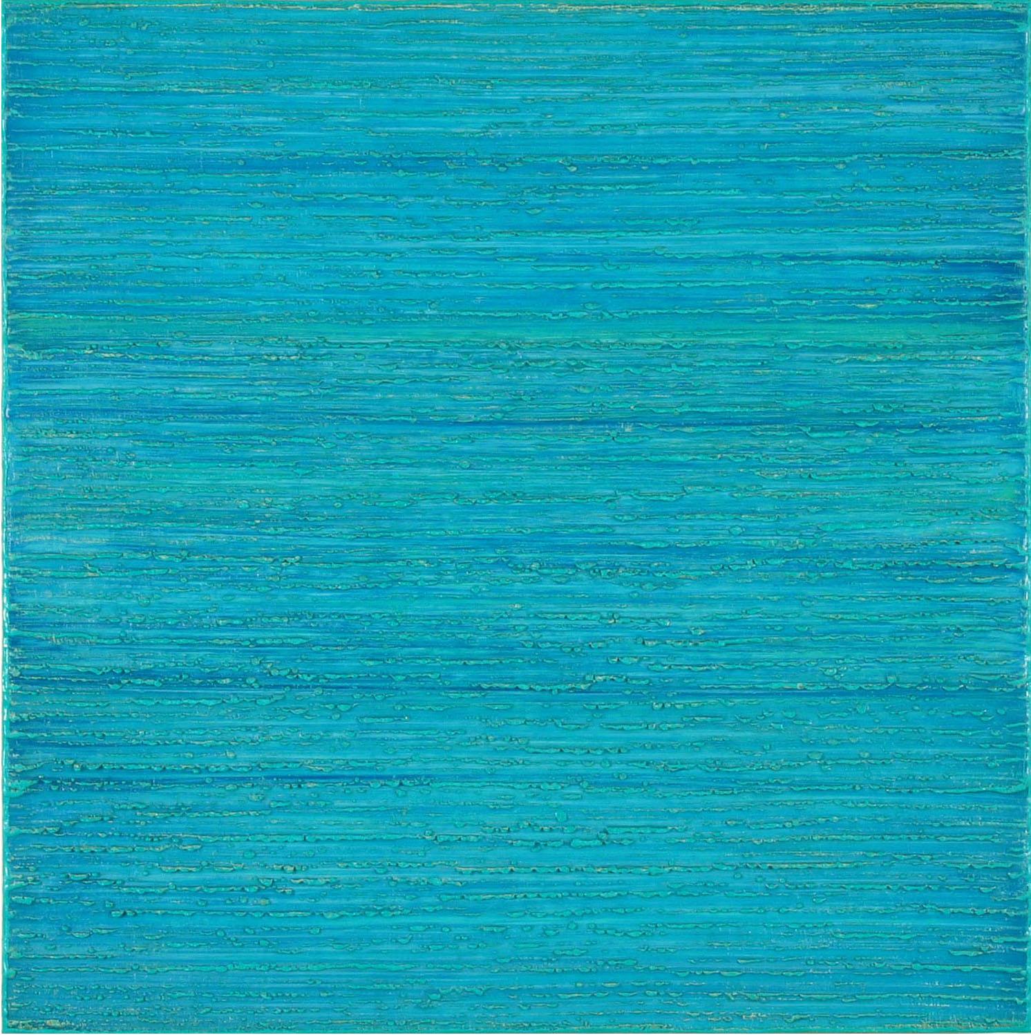 Abstract Painting di Joanne Mattera - Silk Road 414 - Pittura a cera encaustica contemporanea di colore blu acqua, 2018