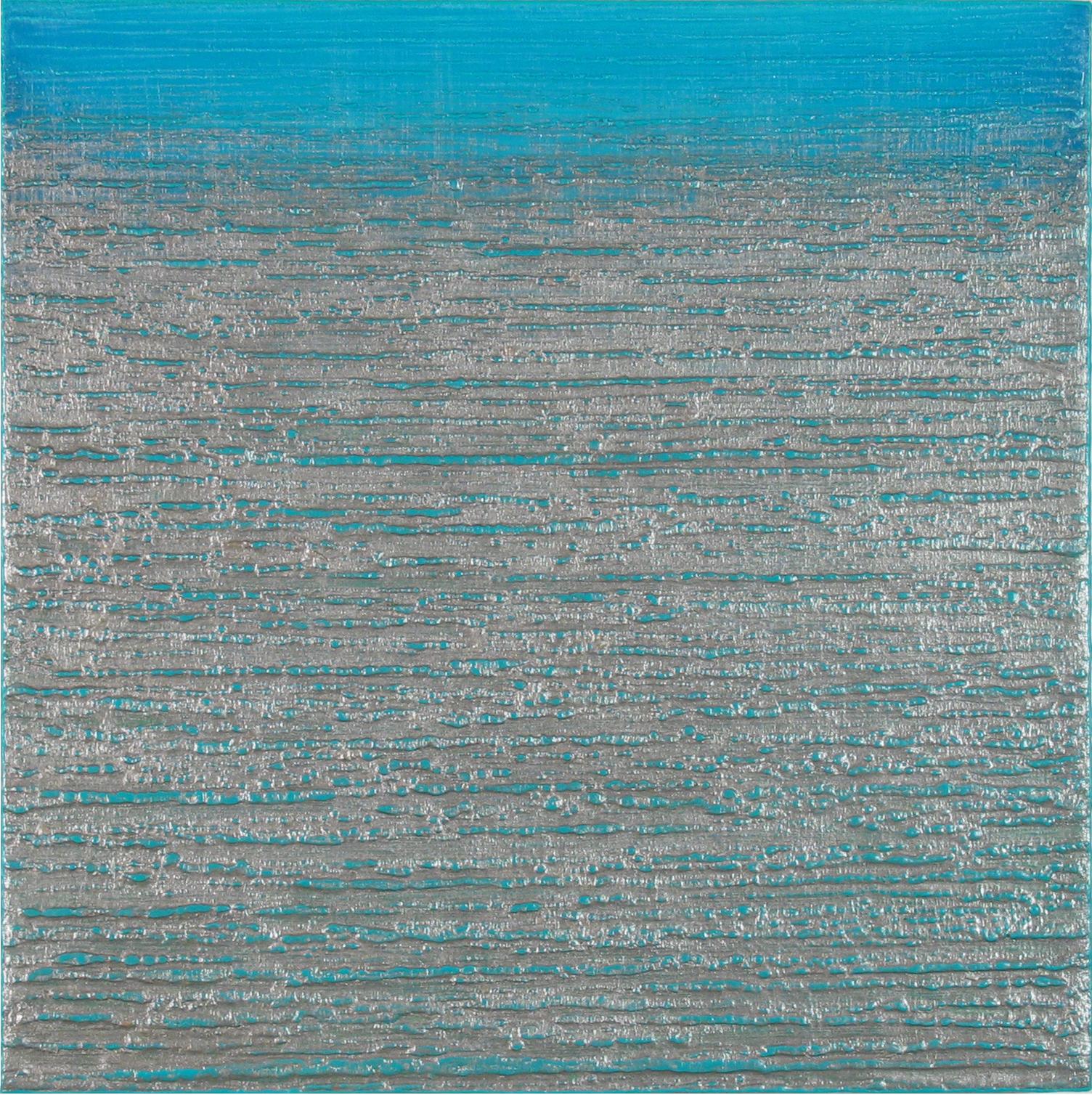 Silk Road 415, Metallic Silver, Bright Blue Square Encaustic Color Field - Painting by Joanne Mattera