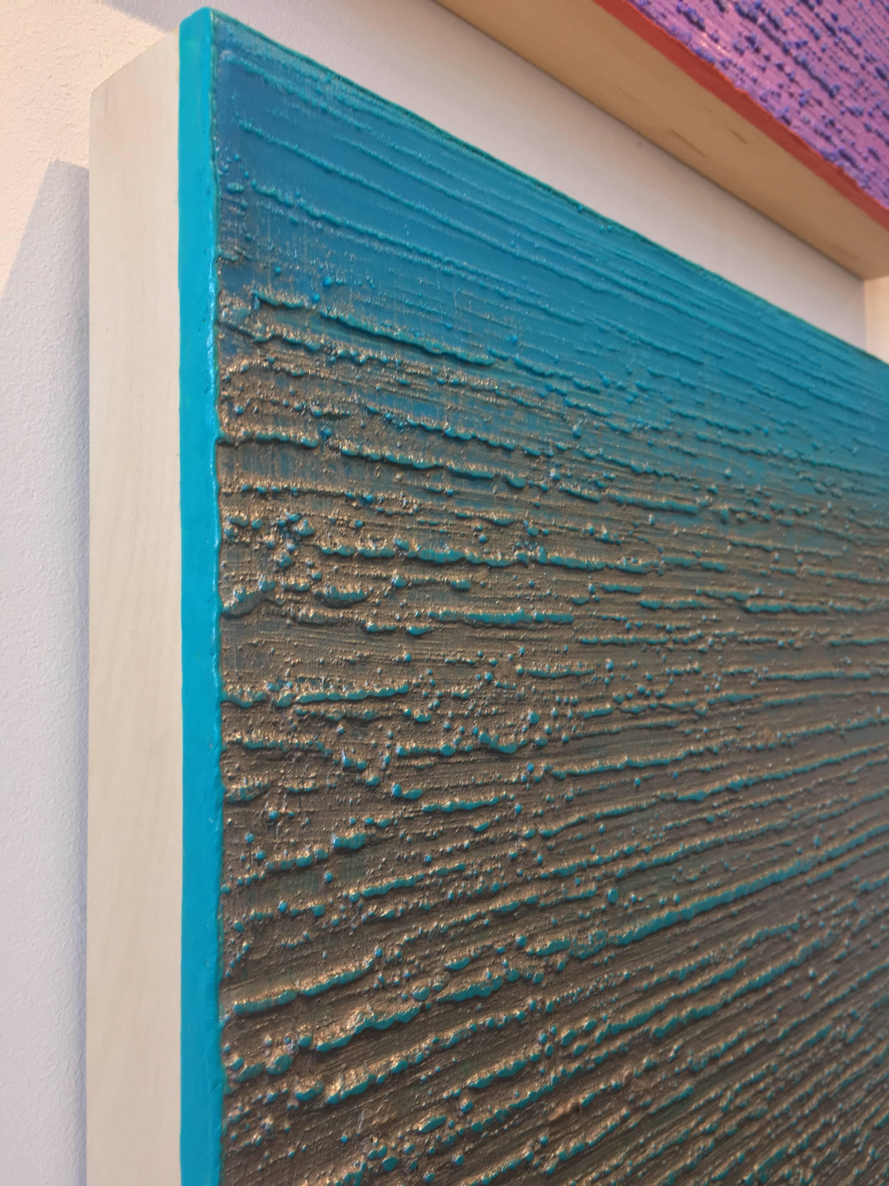 Ruta de la Seda 415 - Pintura encáustica cuadrada azul brillante plateado metálico, 2018 - Painting Contemporáneo de Joanne Mattera