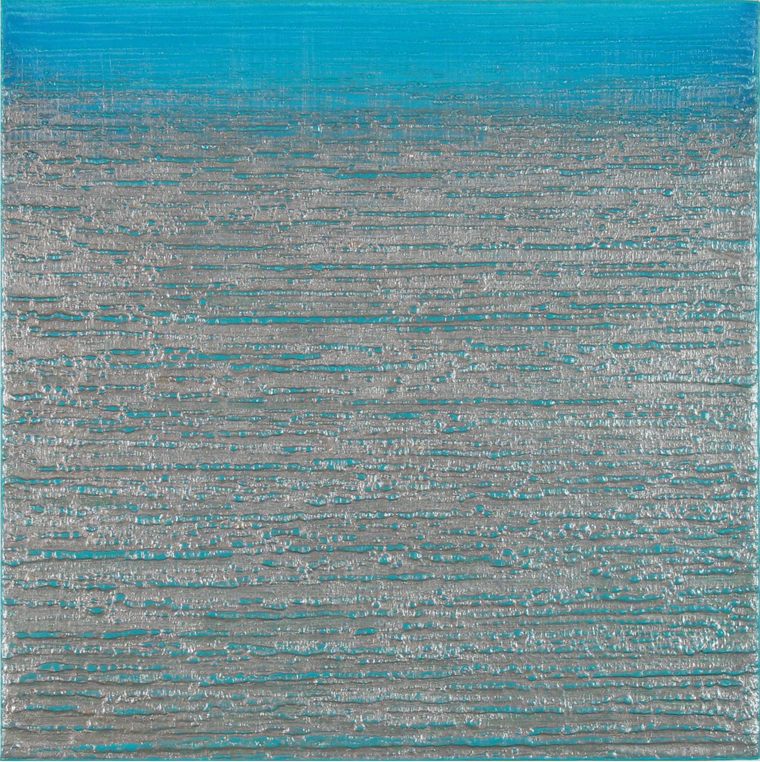 Abstract Painting de Joanne Mattera - Ruta de la Seda 415 - Pintura encáustica cuadrada azul brillante plateado metálico, 2018