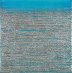 Silk Road 415 - Pittura a cera encaustica quadrata argento metallico e blu brillante, 2018