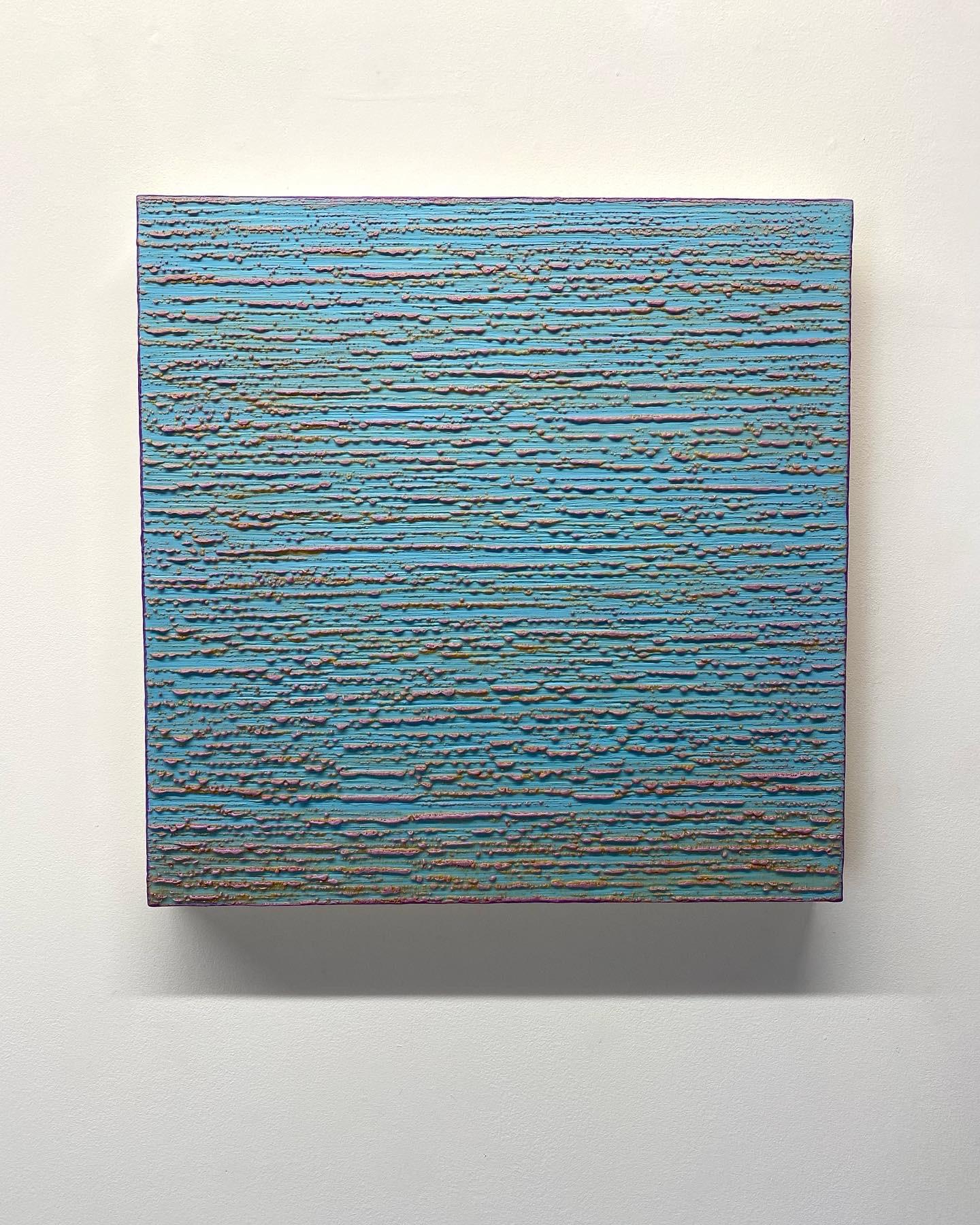 Silk Road 416 - Pittura a cera encaustica in campo azzurro viola lilla, 2018 - Painting Contemporaneo di Joanne Mattera