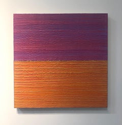 Peinture à l'encaustique de champ carré orange, or, violet, rose Silk Road 441