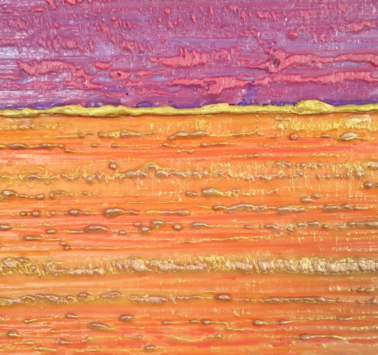 Silk Road 441, Orange, Gold, Purple, Pink Square Color Field Encaustic Painting For Sale 2