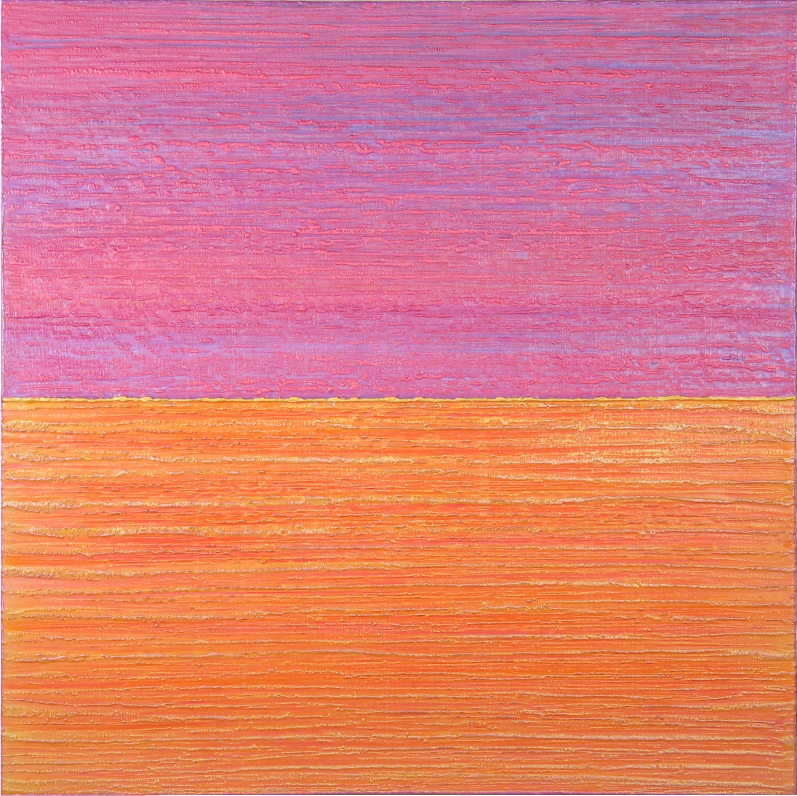 Joanne Mattera Abstract Painting - Silk Road 441, Orange, Gold, Purple, Pink Square Color Field Encaustic Painting