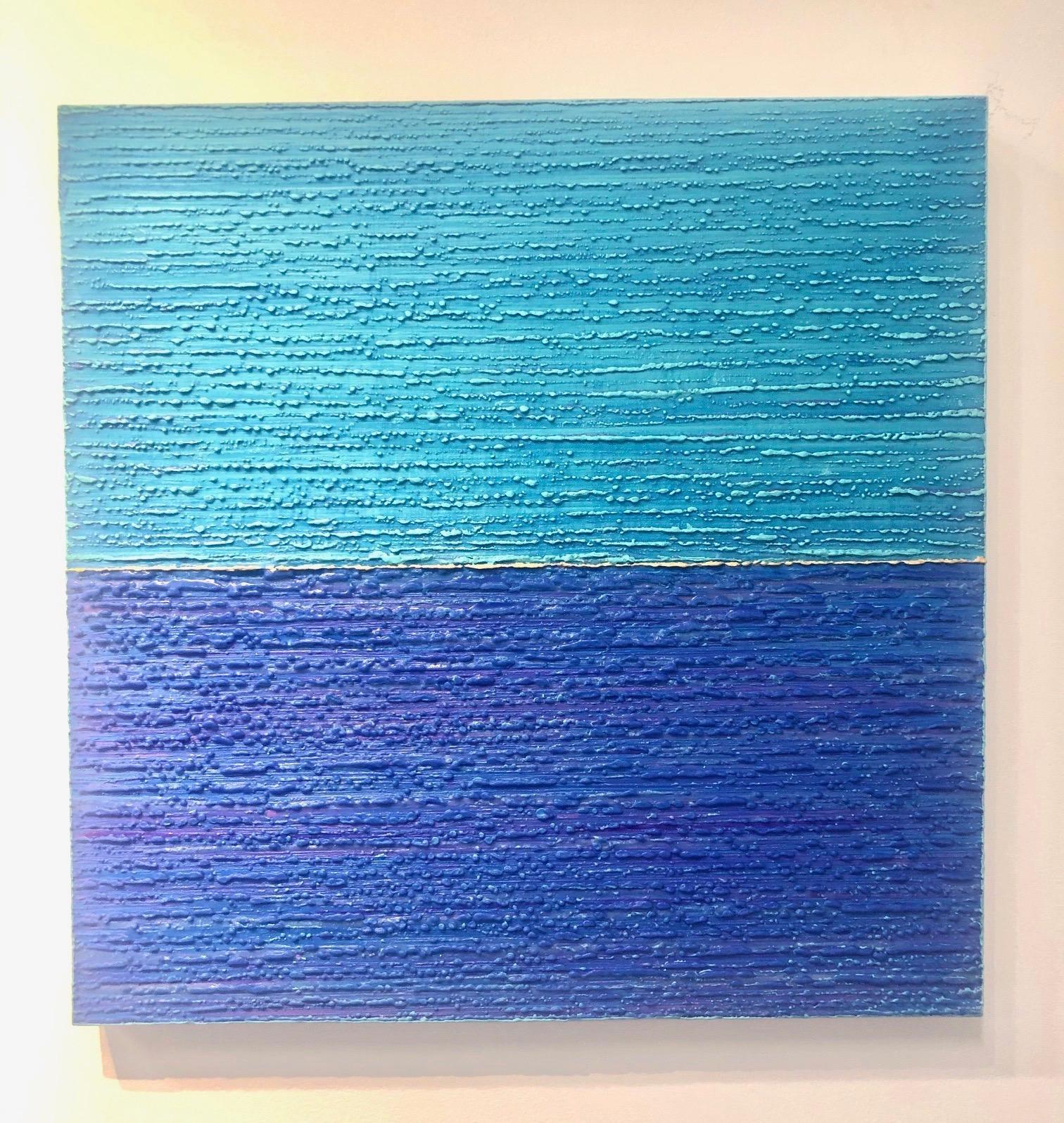 Silk Road 442, Cobalt Blue, Bright Electric Teal Square Color Field Encaustic - Painting by Joanne Mattera