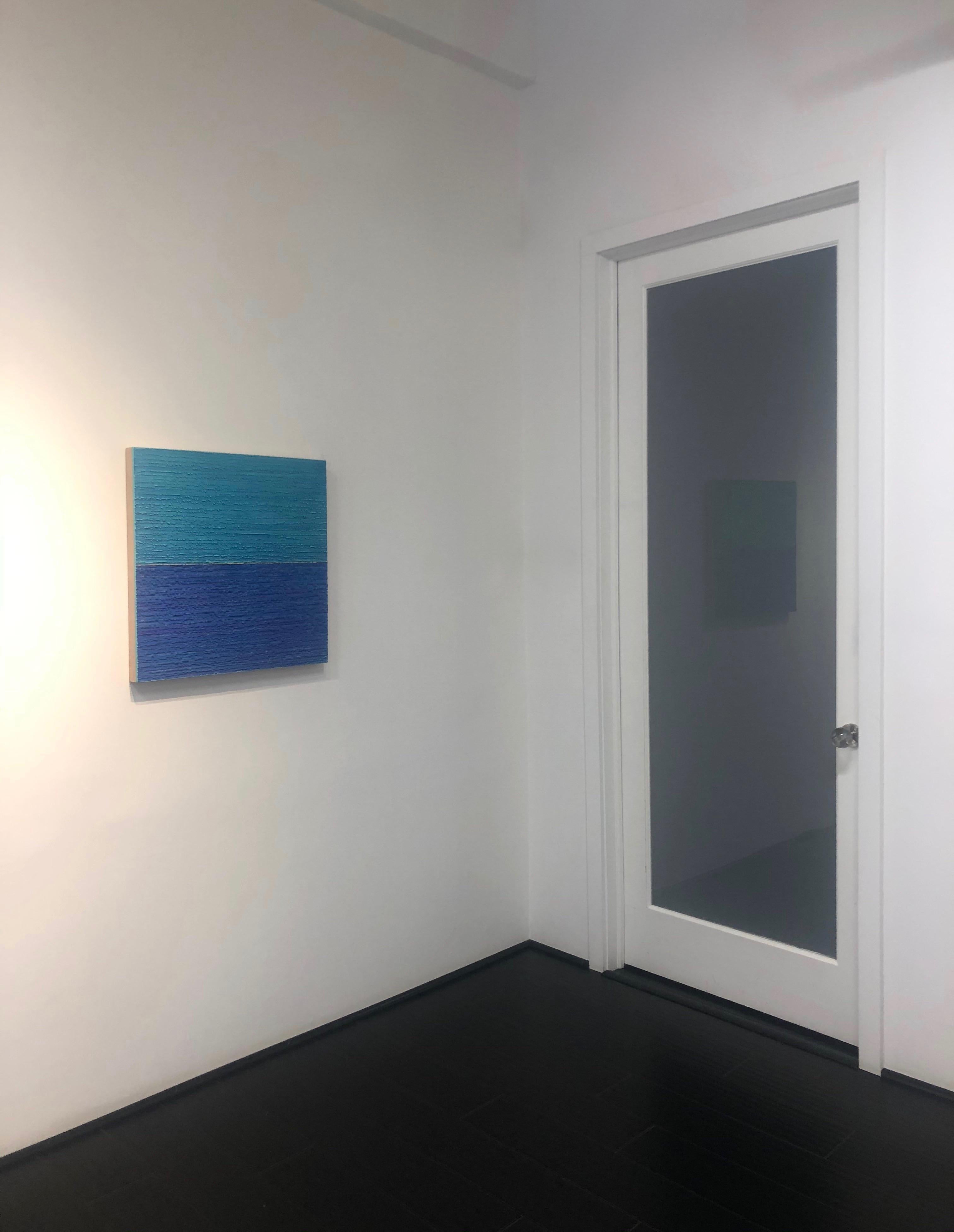 Silk Road 442, Cobalt Blue, Bright Electric Teal Square Color Field Encaustic - Contemporary Painting by Joanne Mattera