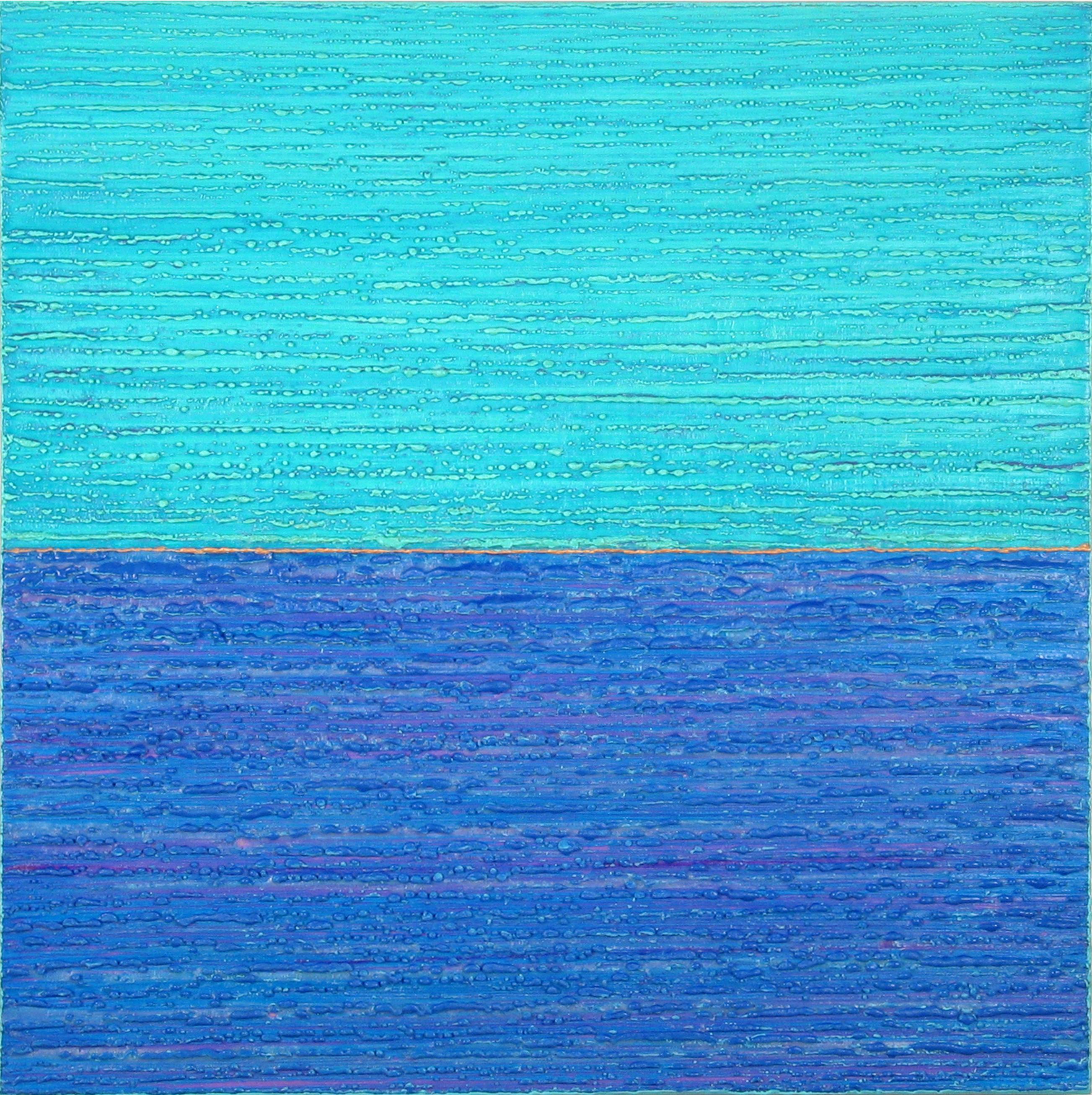 Joanne Mattera Abstract Painting - Silk Road 442, Cobalt Blue, Bright Electric Teal Square Color Field Encaustic