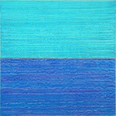 Silk Road 442, Cobalt Blue, Bright Electric Teal Square Color Field Encaustic