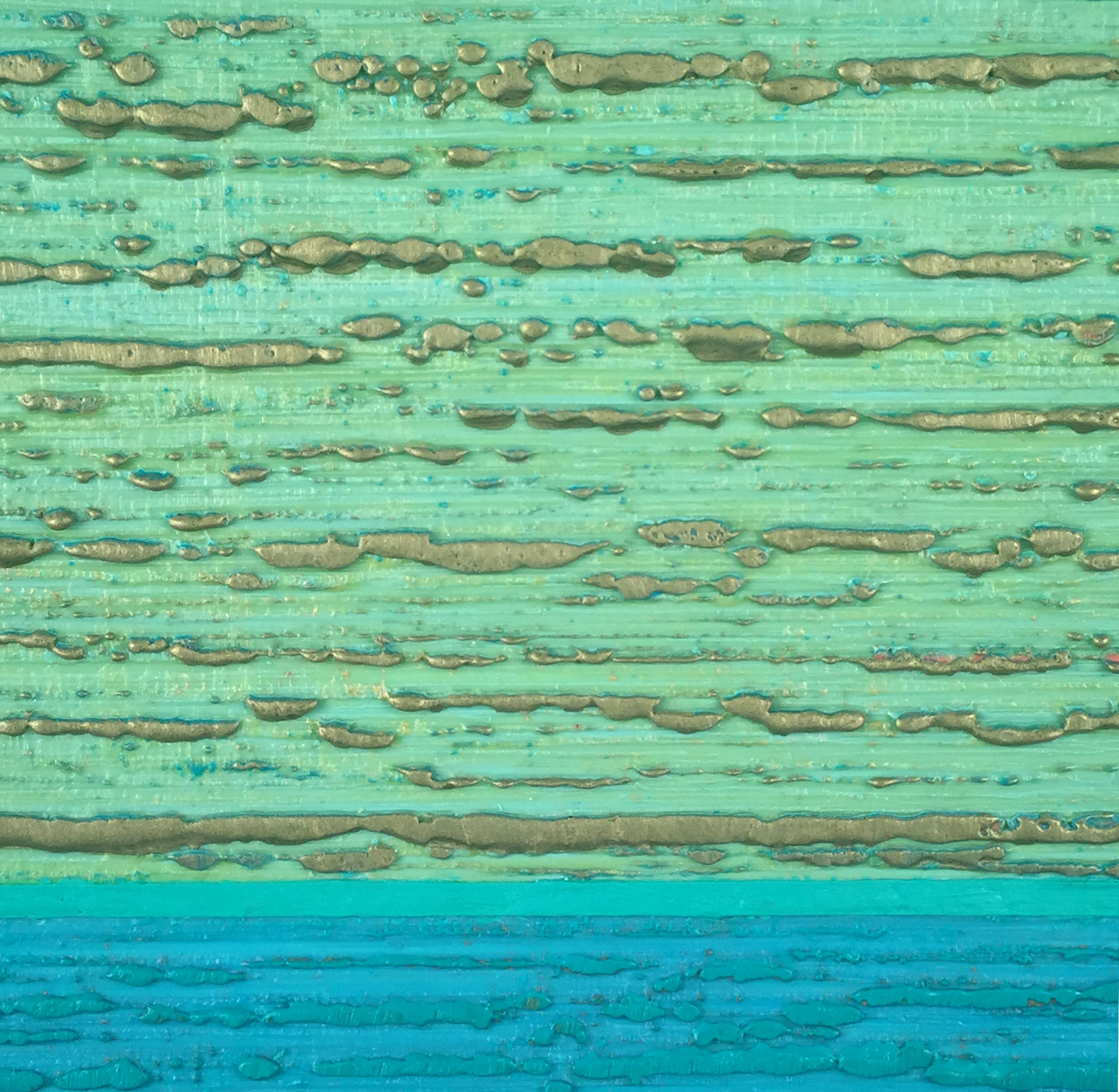 Silk Road 481 - Pintura encáustica de campo de color verde menta y azul cielo, 2019 en venta 1