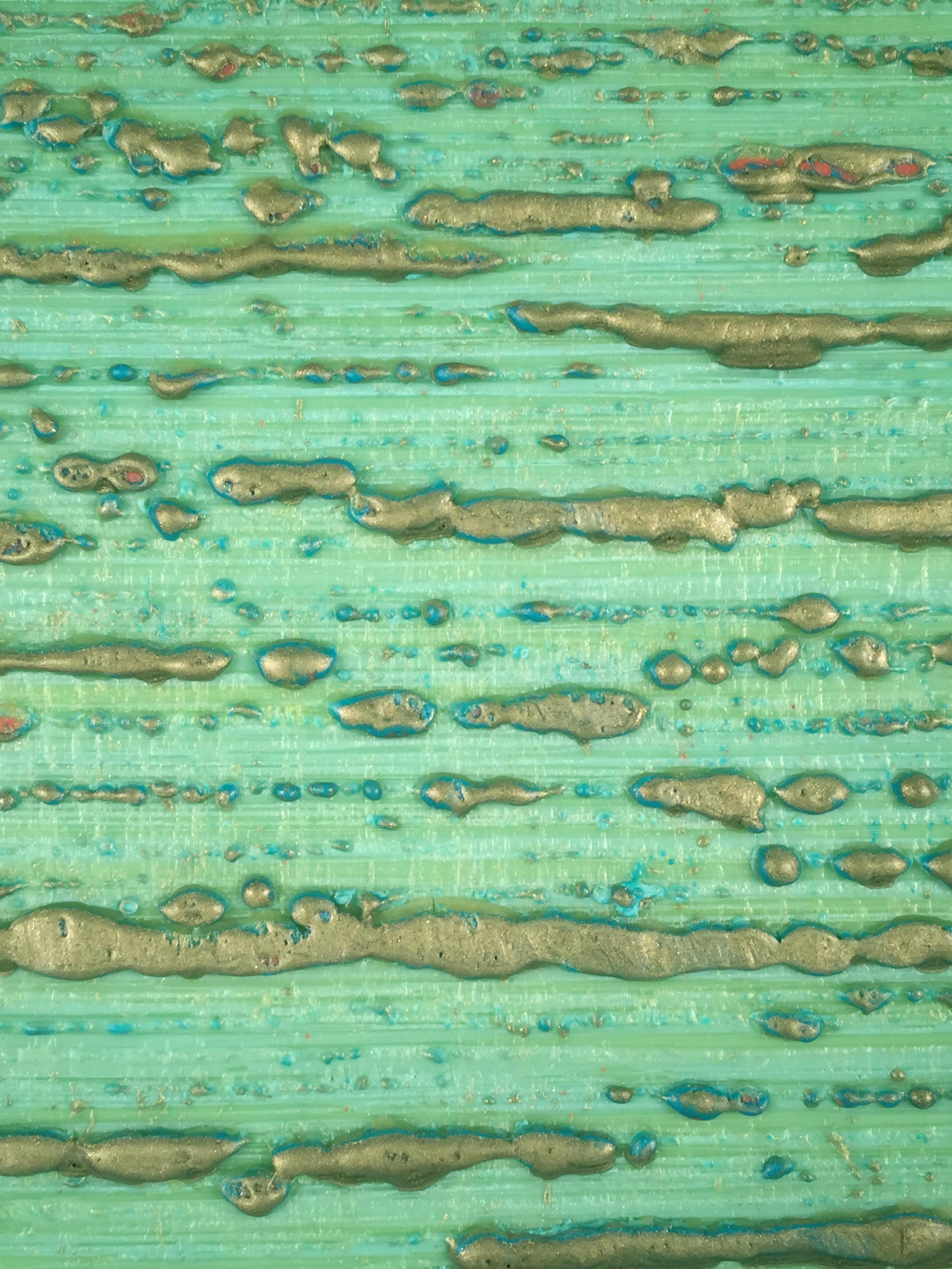 Silk Road 481 - Pintura encáustica de campo de color verde menta y azul cielo, 2019 en venta 2