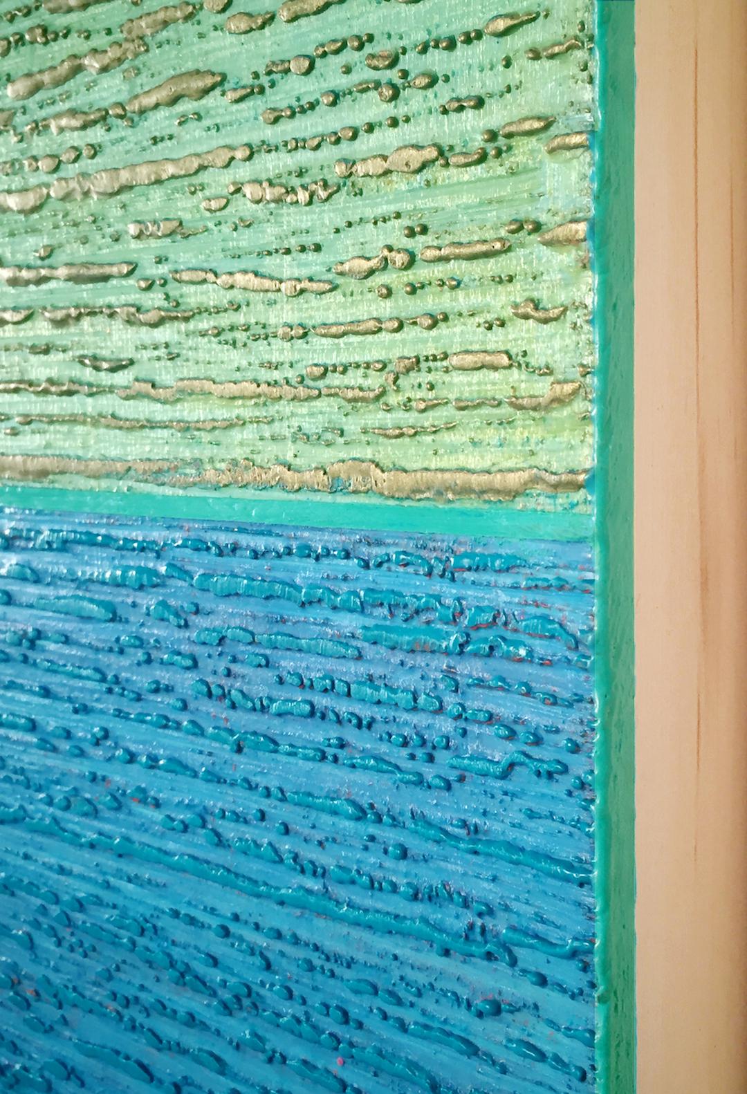 Silk Road 481 - Pintura encáustica de campo de color verde menta y azul cielo, 2019 en venta 4