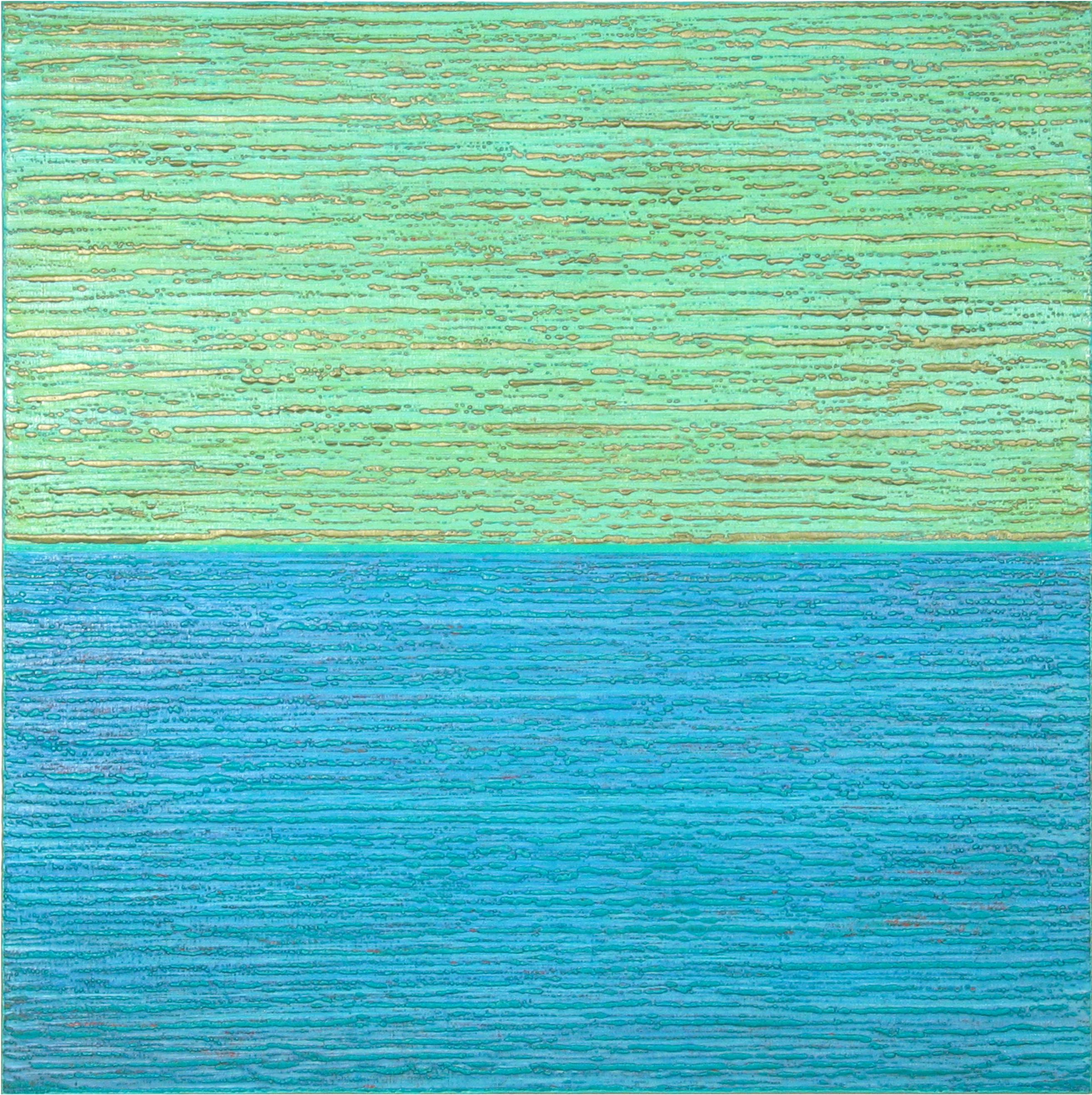 Abstract Painting de Joanne Mattera - Silk Road 481 - Pintura encáustica de campo de color verde menta y azul cielo, 2019