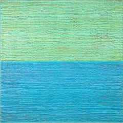 Silk Road 481 - Pintura encáustica de campo de color verde menta y azul cielo, 2019