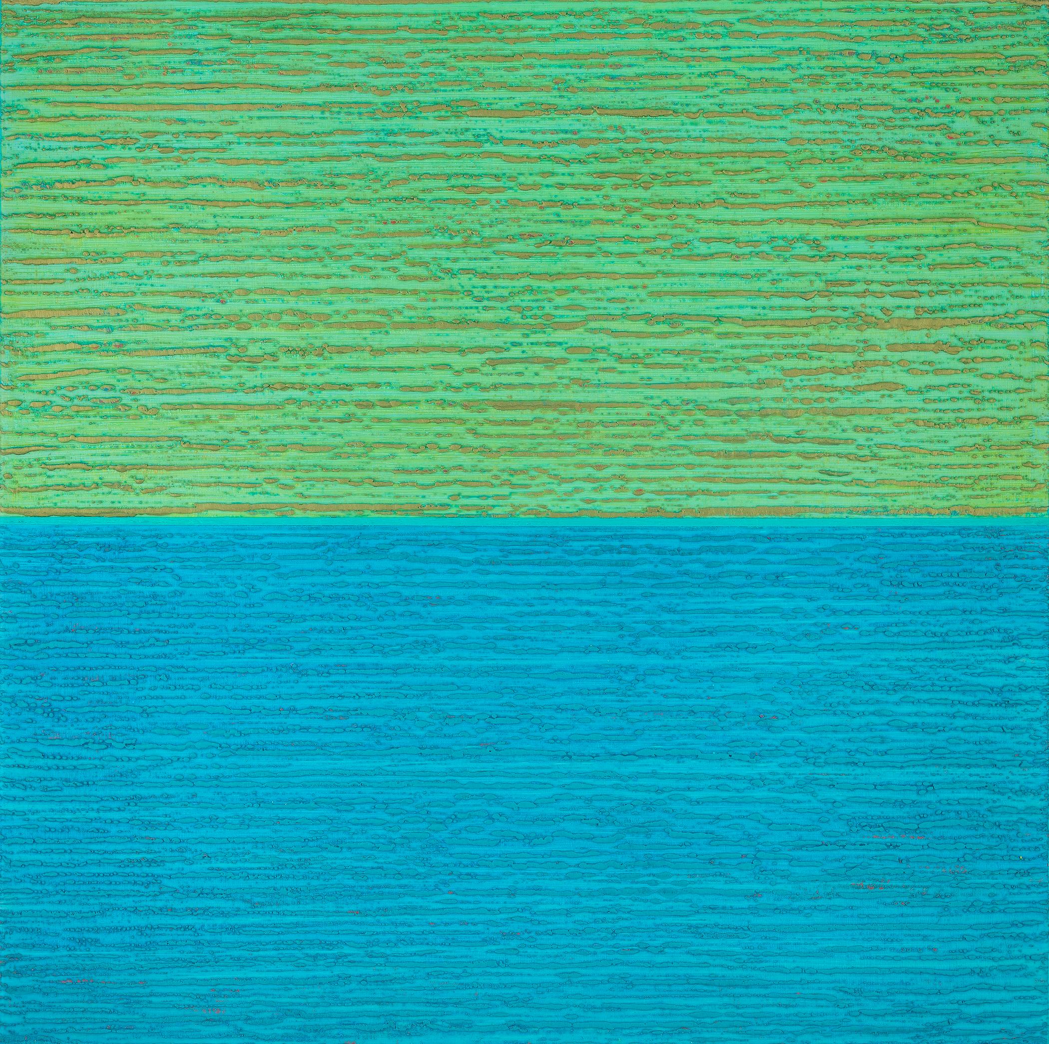 Joanne Mattera Abstract Painting – Seidenstraße 481 – Mintgrünes, himmelblaues, enkaustisches Gemälde mit Farbfeld, 2019