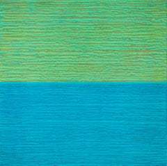 Silk Road 481 - Pintura encáustica de campo de color verde menta y azul cielo, 2019