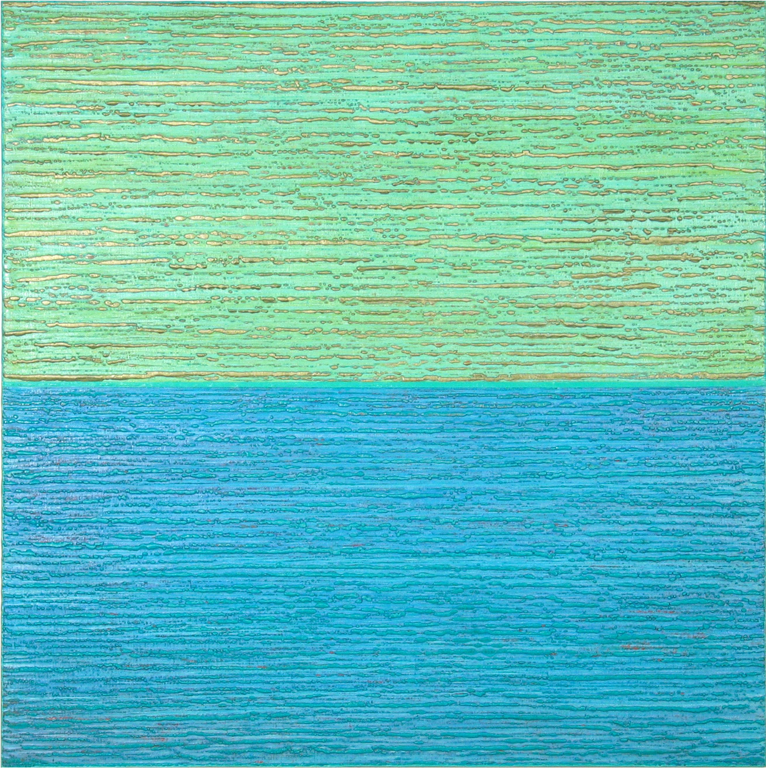Joanne Mattera Abstract Painting - Silk Road 481, Mint Green, Sky Blue Square Color Field Encaustic Painting