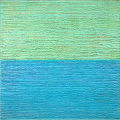 Silk Road 481, Square Color Field Encaustic Painting in Mint Green and Sky Blue