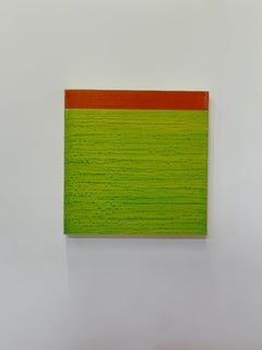 Silk Road 513 - Lime Yellow Green Coral Encaustic Wax Painting, 2026