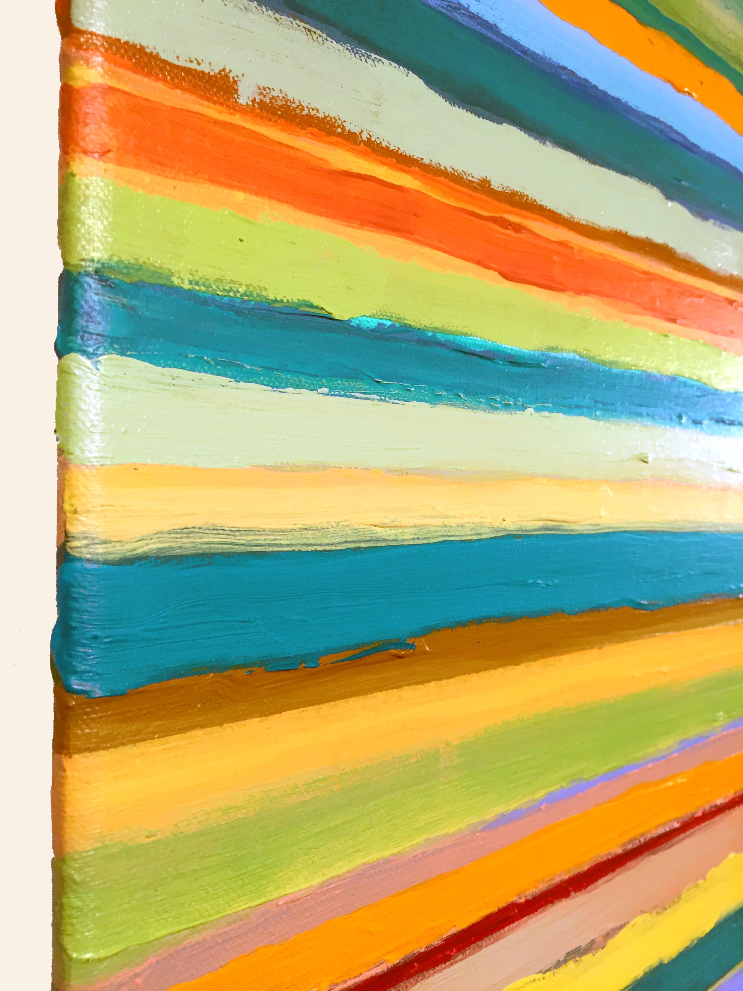 Tutto Eight - Light Teal Blue Lime Green Golden Yellow Orange Stripes, 2022 im Angebot 7